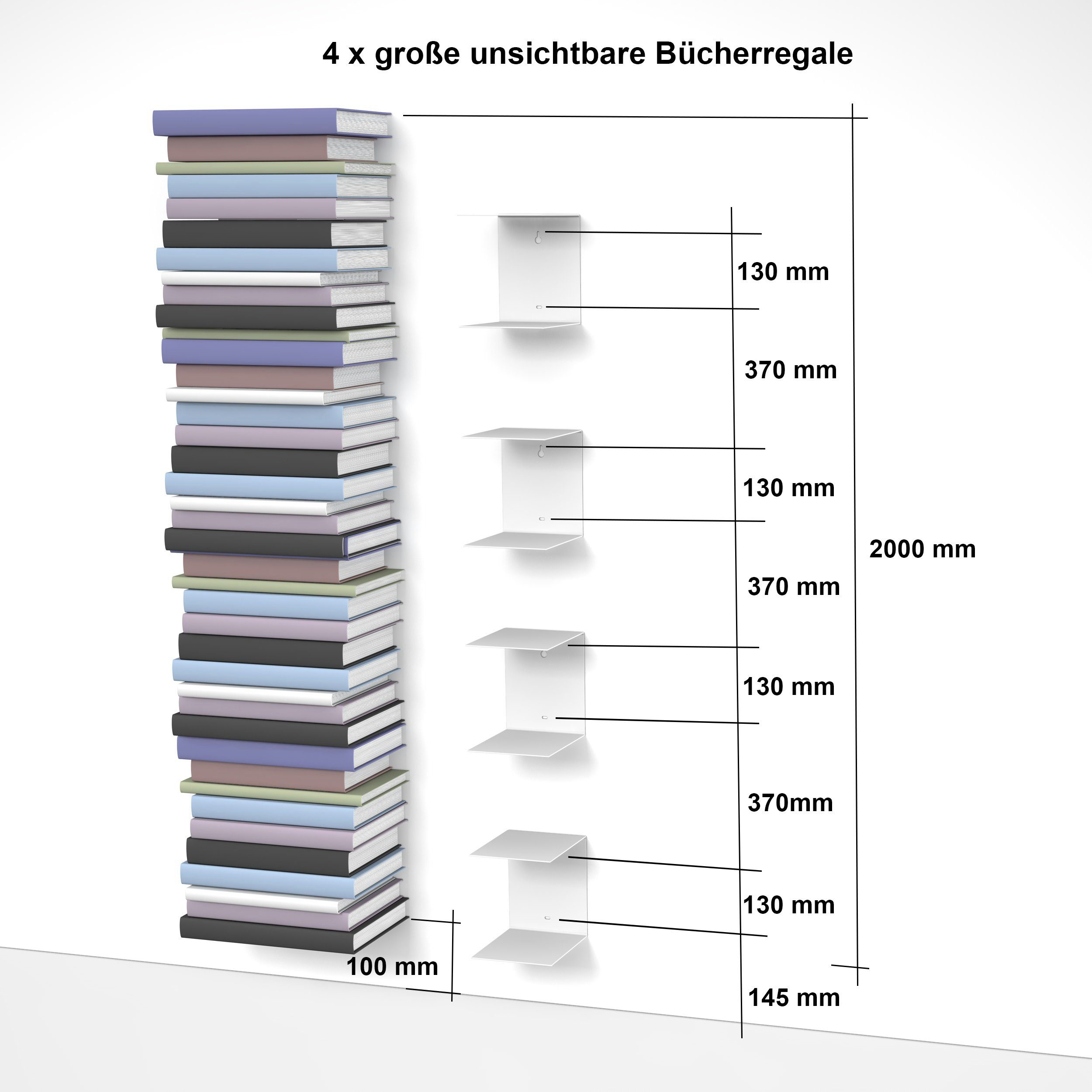 Bücherregal, verschiedene Varianten; 1-tlg., Matt; Made in Bücherregal weiß Breite 16,5cm; unsichtbares Germany; home3000 4