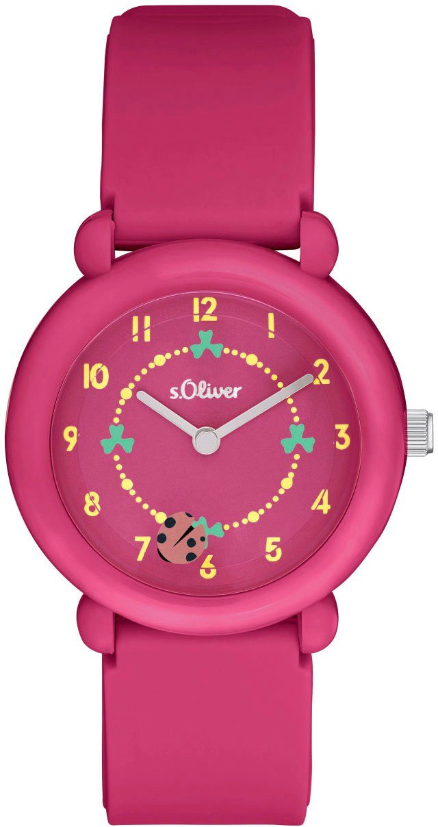 s.Oliver Quarzuhr 2036533, Armbanduhr, Kinder, Mädchen, Marienkäfer, Kleeblätter, Silikonarmband