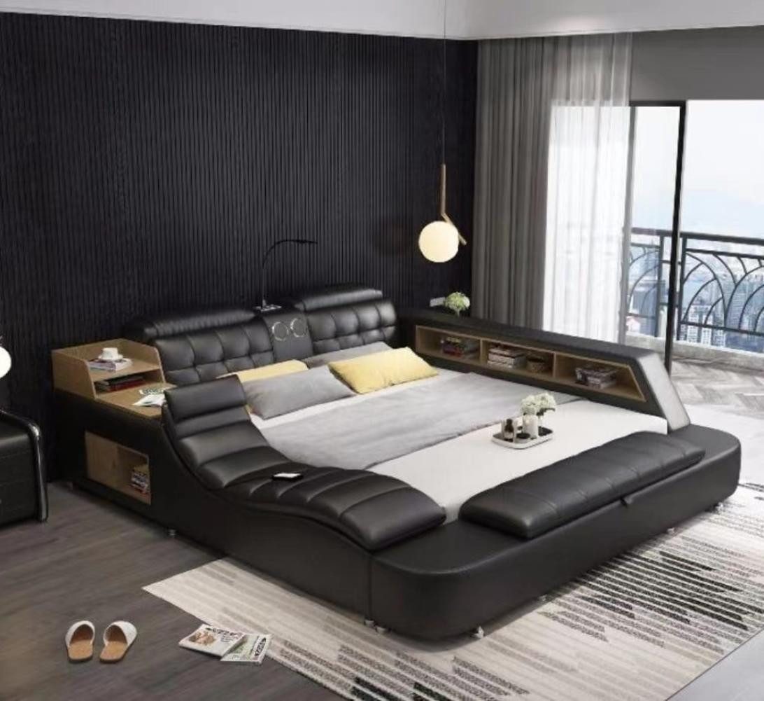 Xlmoebel Multimediabett Elegantes Doppelbett aus Polsterstoff mit Multifunktion (Doppelbett, 1-tlg., Multifunktions Bett), Hergestellt in Europa