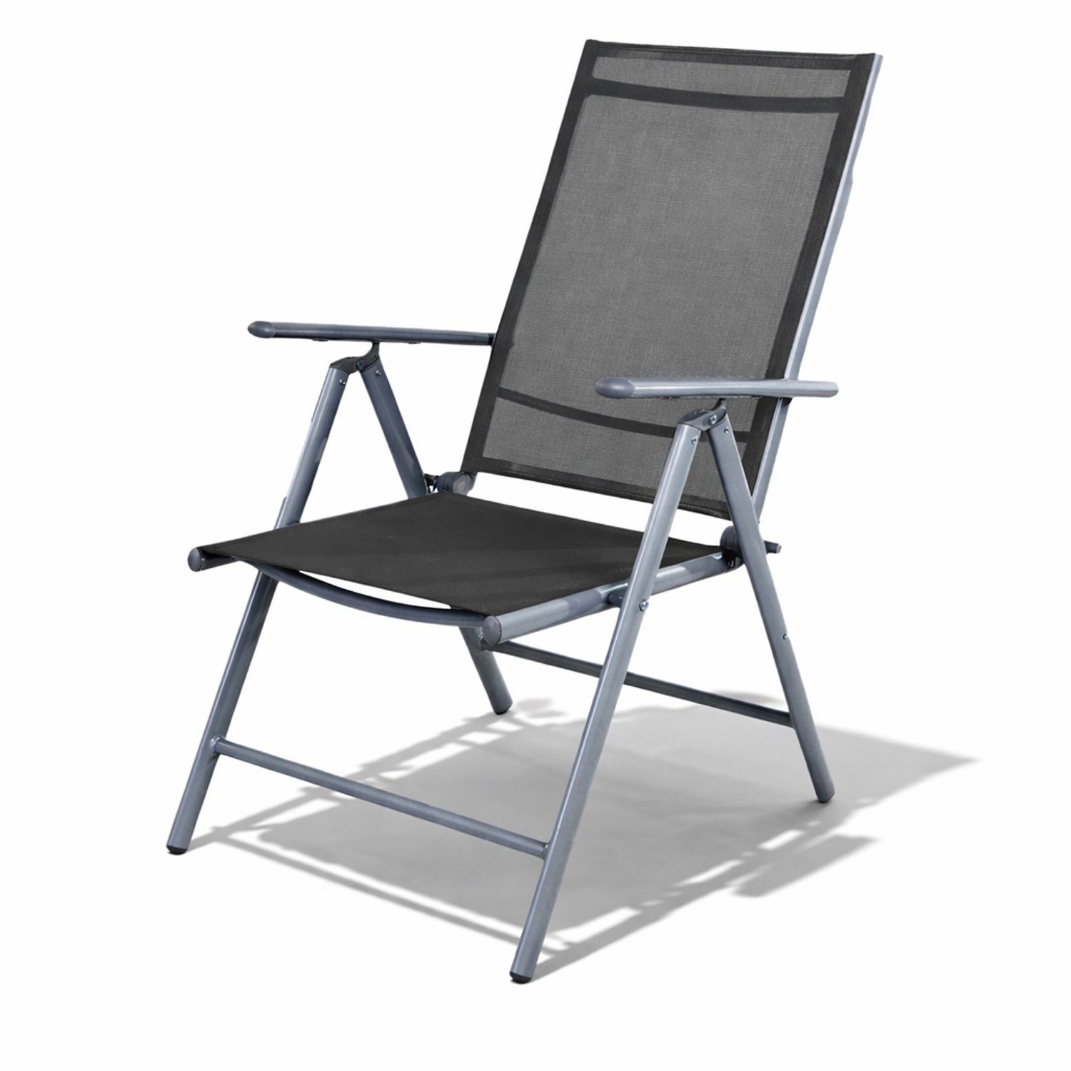 Mojawo Armlehnstuhl Garten Klappstuhl Gartenstuhl Hochlehner Alu Textilen Silber/Anthrazit