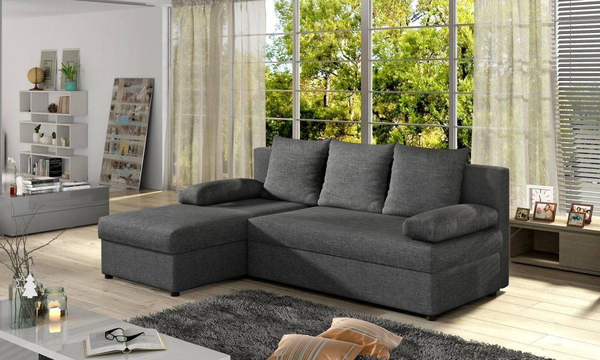 Baidani Luxusbetten24 Sofa und Anthrazit Sofa Schlaffunktion Stauraum Designer mit Cali