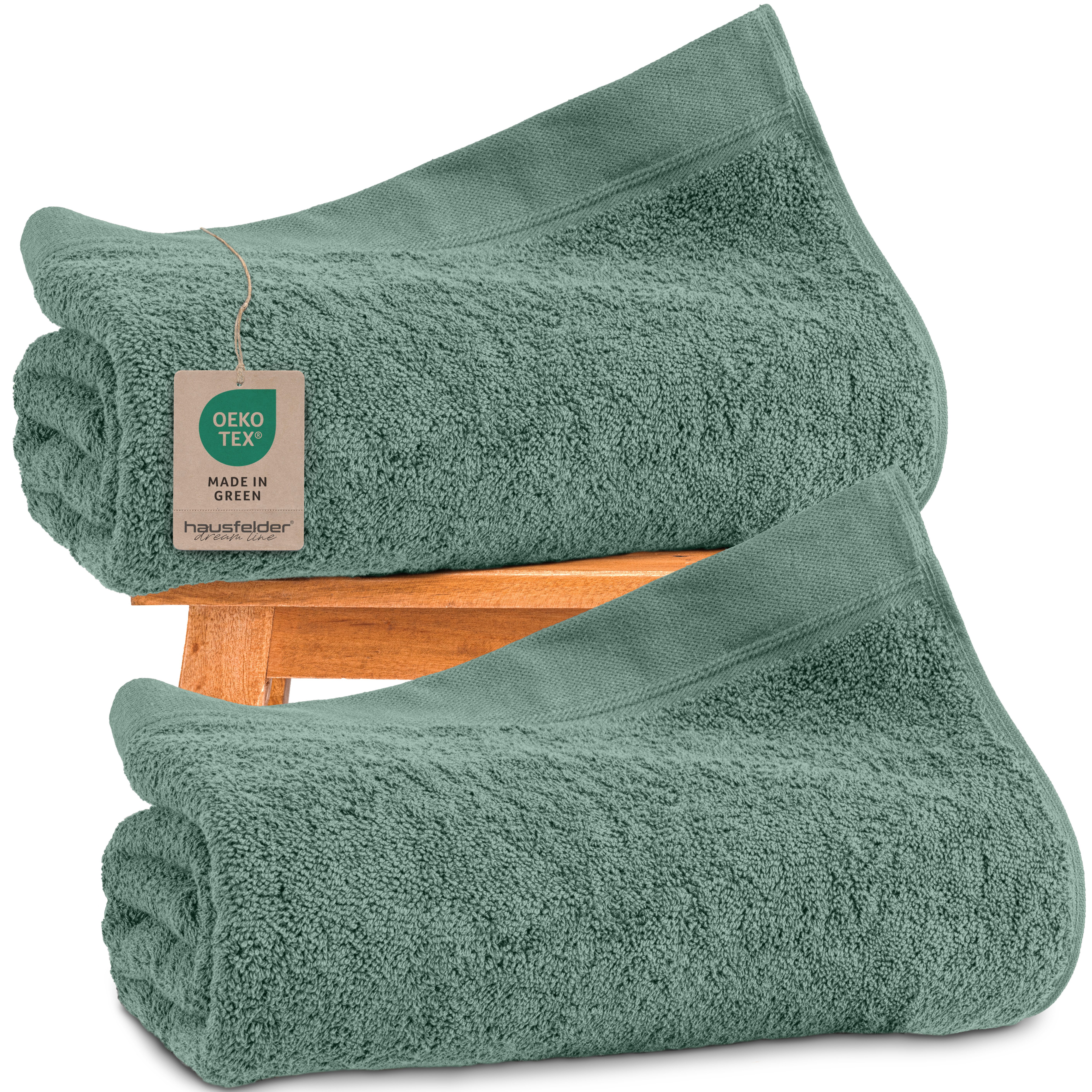 Hausfelder Saunatuch Premium Saunatücher 2er Set (Hellgrün, 2 Saunatücher, 80x200 cm), (2-St), hautfreundlich, saugstark, 100 % Baumwolle
