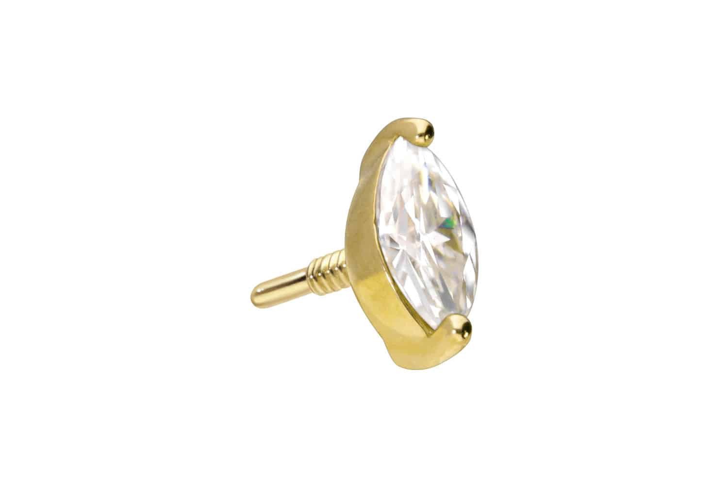 Piercing-Set 14 Karat Gold Schraubaufsatz mit Außengewinde MOISSANIT-OVAL