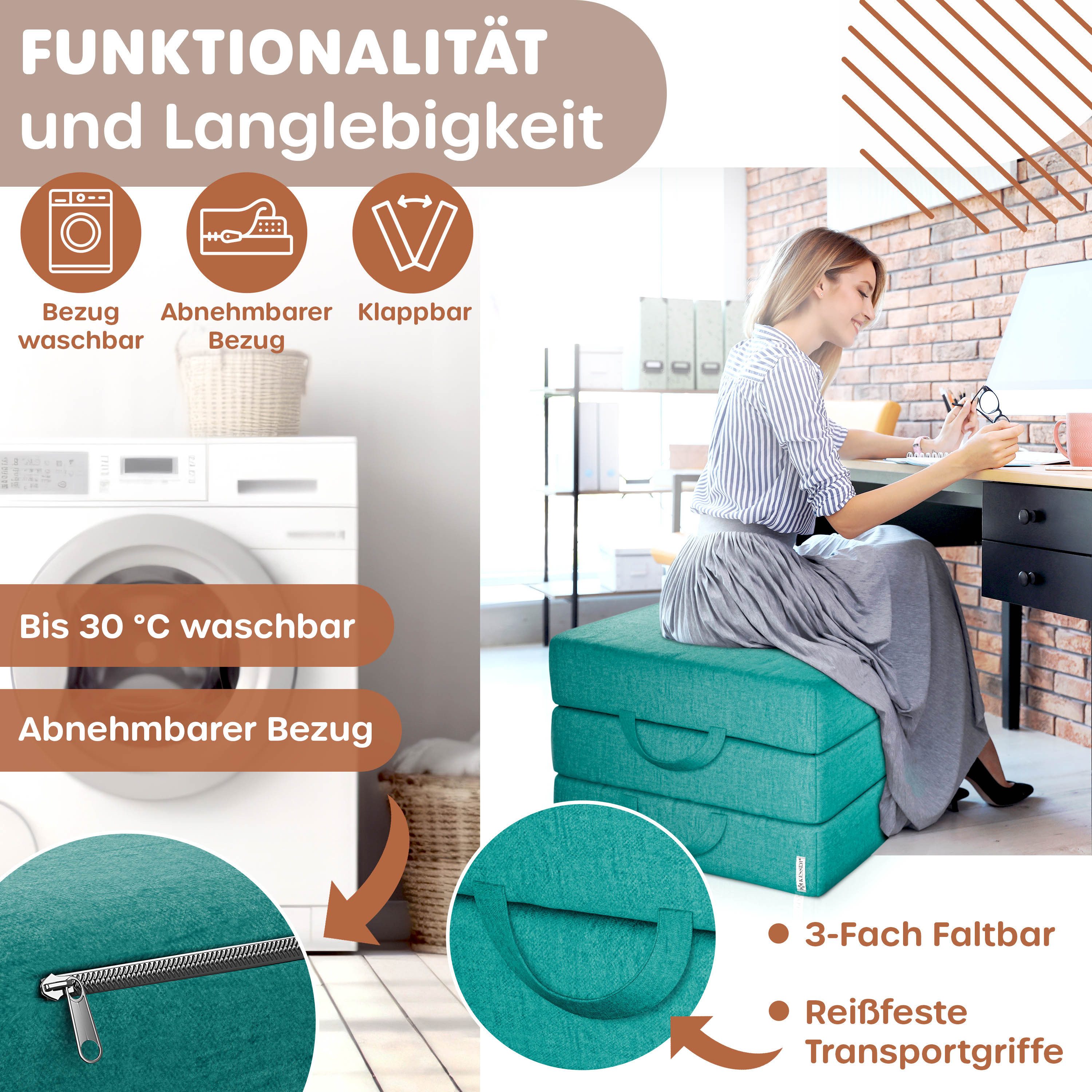 Klappmatratze 15cm hoch Gästematratze 3-fach faltbar zum Sitzhocker, KESSER, (30 °C waschbar), 15cm hoch Gästematratze 3-fach faltbar zum Sitzhocker inkl.Tragetasche