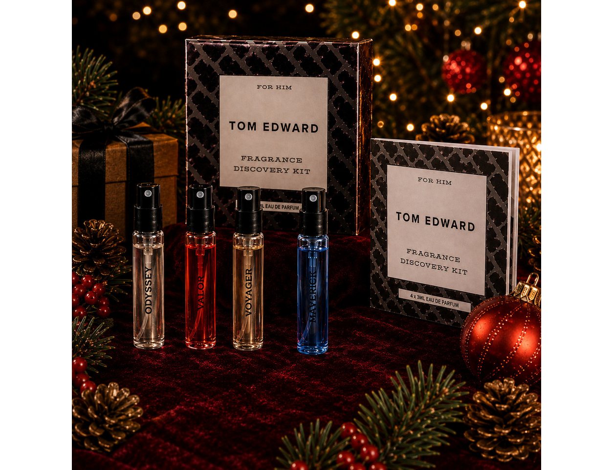 TOM EDWARD Eau de Parfum Tom Edward for Him Entdeckungsset 4X3ml Hergestellt in UK, 4 Herrendüfte, Eau de Parfum, Reisegröße, ideal zum Ausprobieren