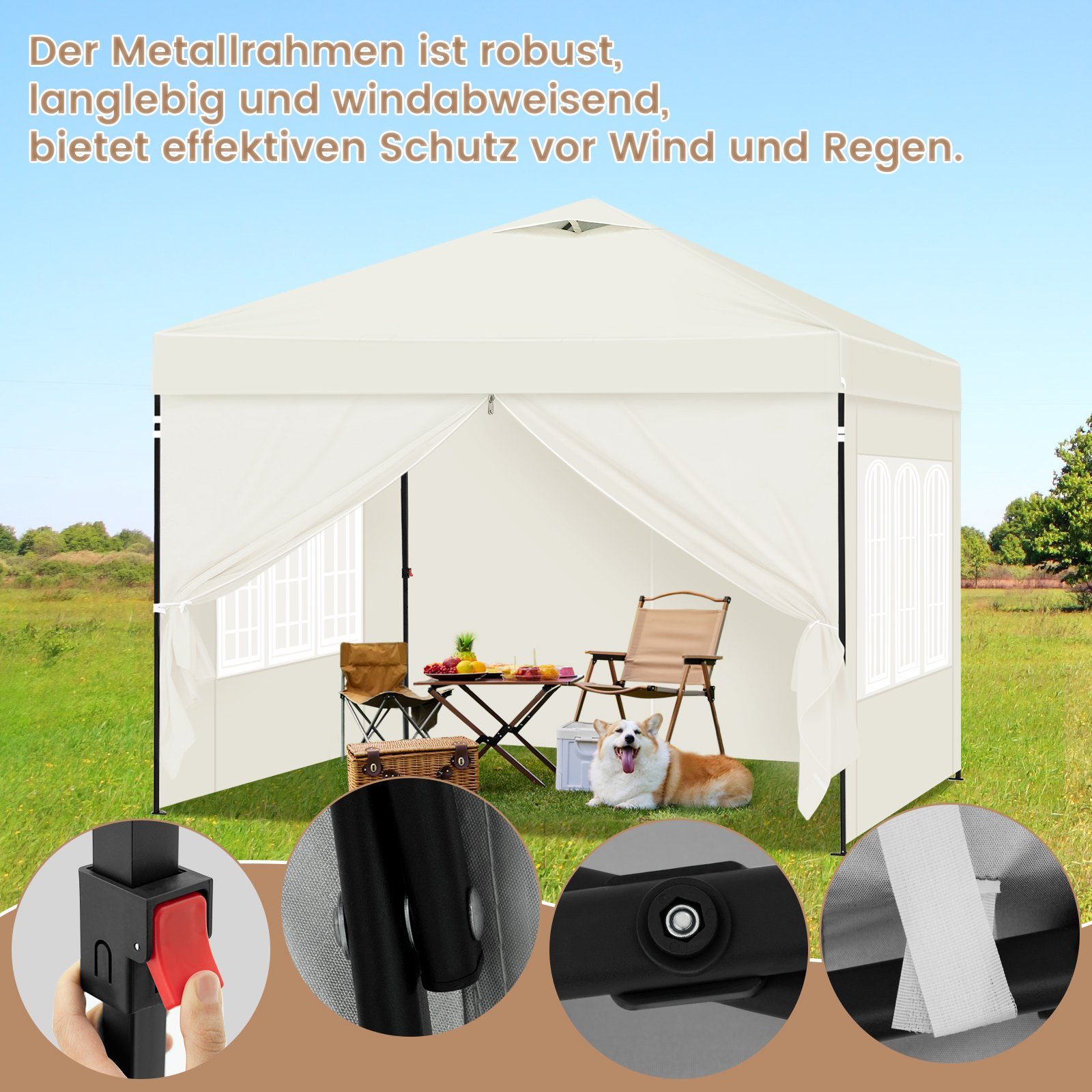 EUGAD Pavillon, mit 4 Seitenteilen, 3x3 günstig online kaufen