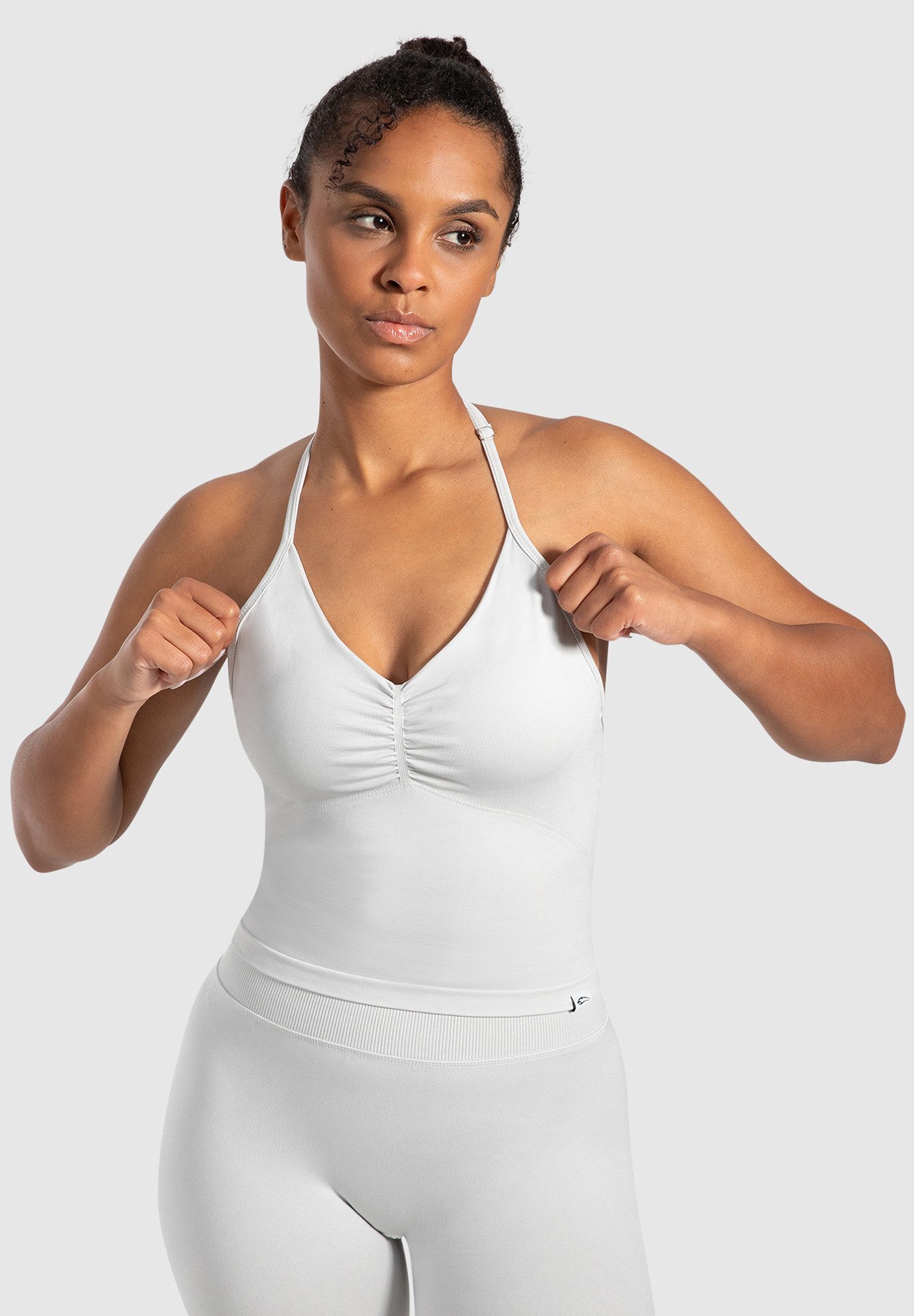 Smilodox Tanktop Malena, Cropped Neckholder Sporttop, Ringdetails, Raffung günstig online kaufen