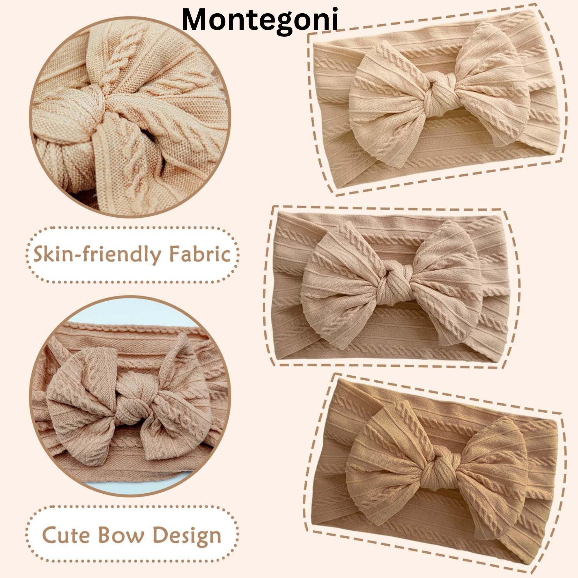 Montegoni Stirnband 3 Stück Baby-Turban-Stirnband für Neugeborene (Schleife Dekoration, Baby-Stirnbänder, Baby-Mädchen-Bögen) elastische Haarbänder für Kleinkinder, Neugeborene