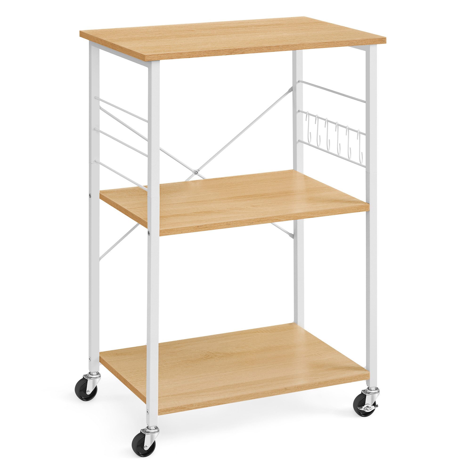 VASAGLE Servierwagen, Küchenwagen mit 3 Ebenen, mit 6 Haken günstig online kaufen