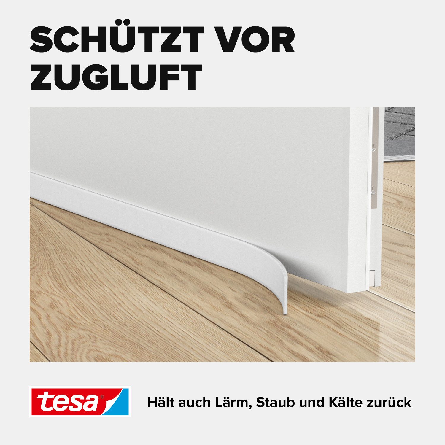 tesa Türbodendichtung INSULATION Türdichtung - selbstklebende Türboden-Schaumstoffdichtung, (Packung, 1-St., Zimmertürdichtung weiß - 1 m x 38 mm), Zimmertürdic – Bild 5 von 5