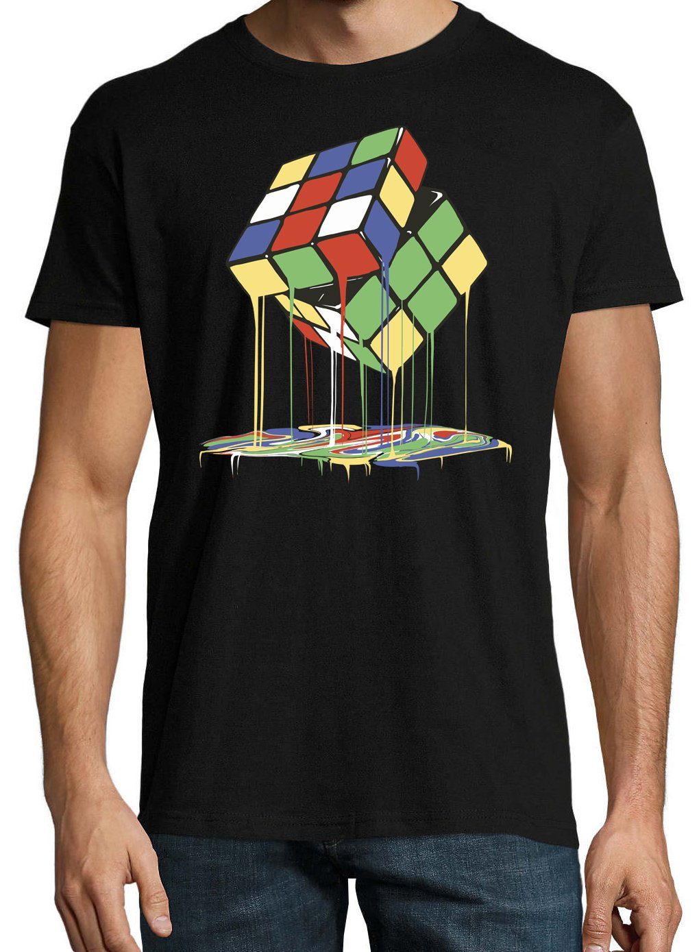 T-Shirt Shirt Designz mit Schwarz Youth Melting Magic Cube Trendigem Herren Frontdruck