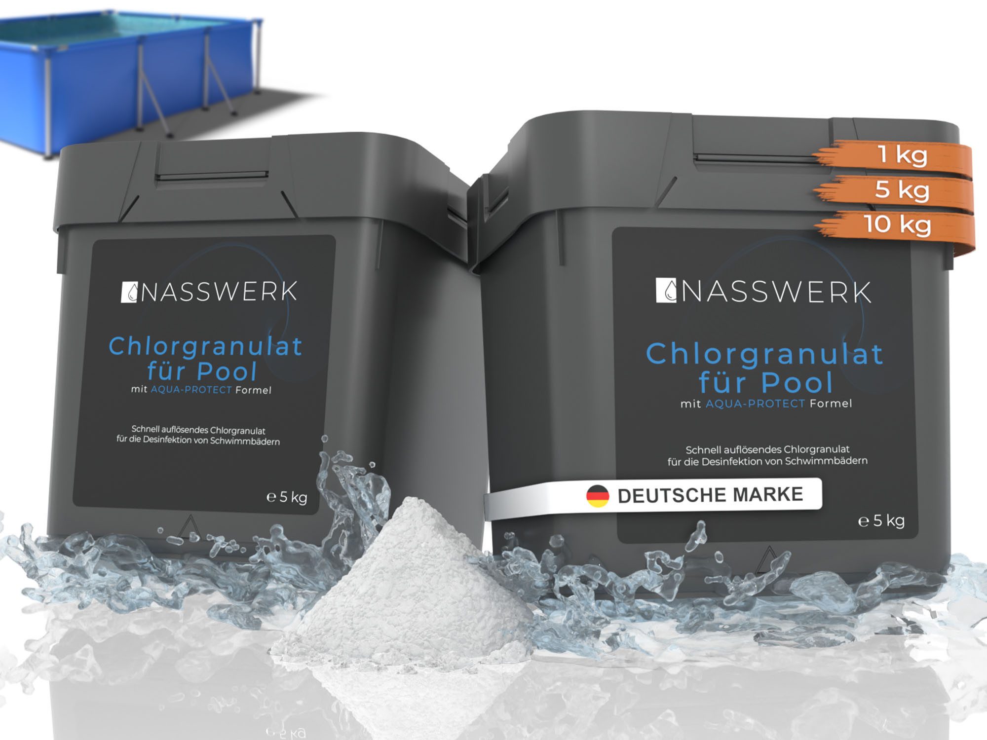 Nasswerk® Chlorgranulat Schnell wirkendes Chlorgranulat für Pool 1-15 kg Made in EU, 10 kg: Chlorgranulat 10 kg – Profiqualität für große Pools