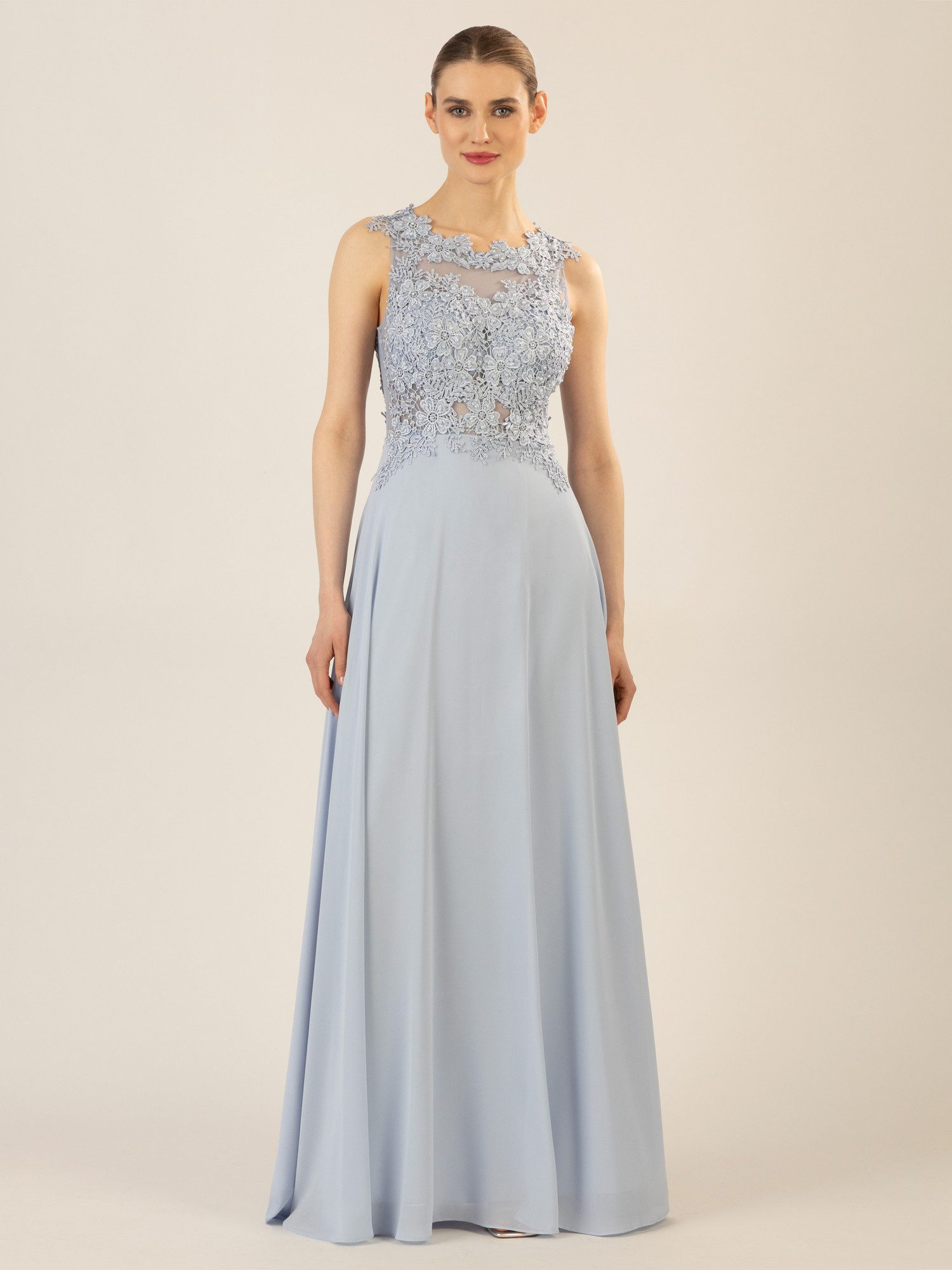 Apart Abendkleid im Materialmix aus bestickter Spitze und Chiffon günstig online kaufen