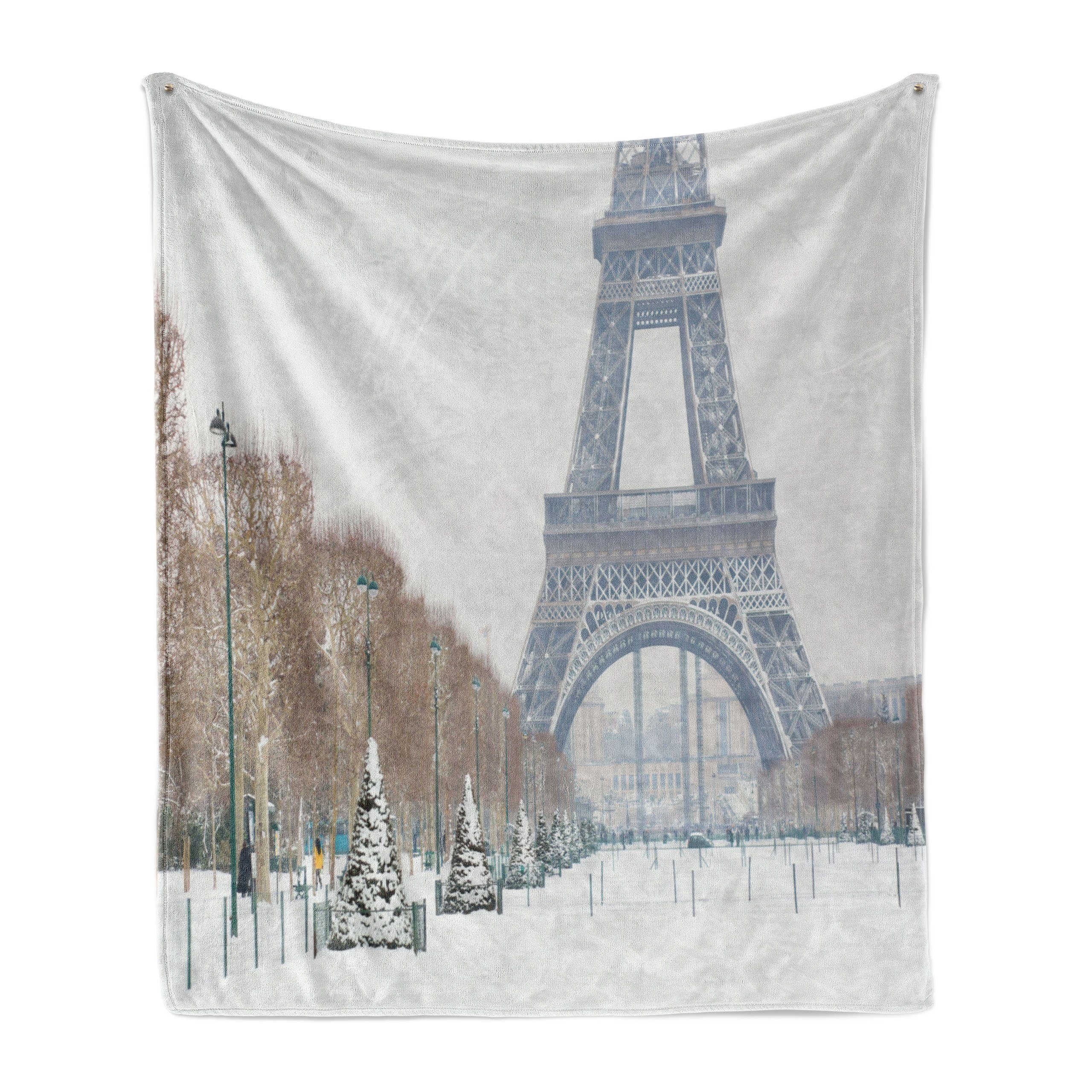 Wohndecke Gemütlicher Plüsch für den Innen- und Außenbereich, Abakuhaus, Winter Eiffelturm im Schnee