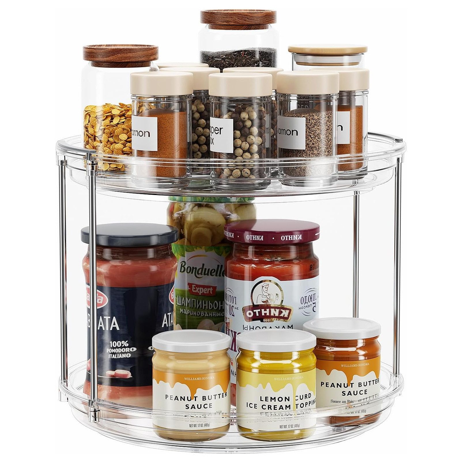 DAITORE Gewürzregal Gewürzregal, 2 Stufig Großes Küchenregal aus Edelstahl um 360° Drehbar, Multifunktionales Lagerregal zur Aufbewahrung von Gewürzen
