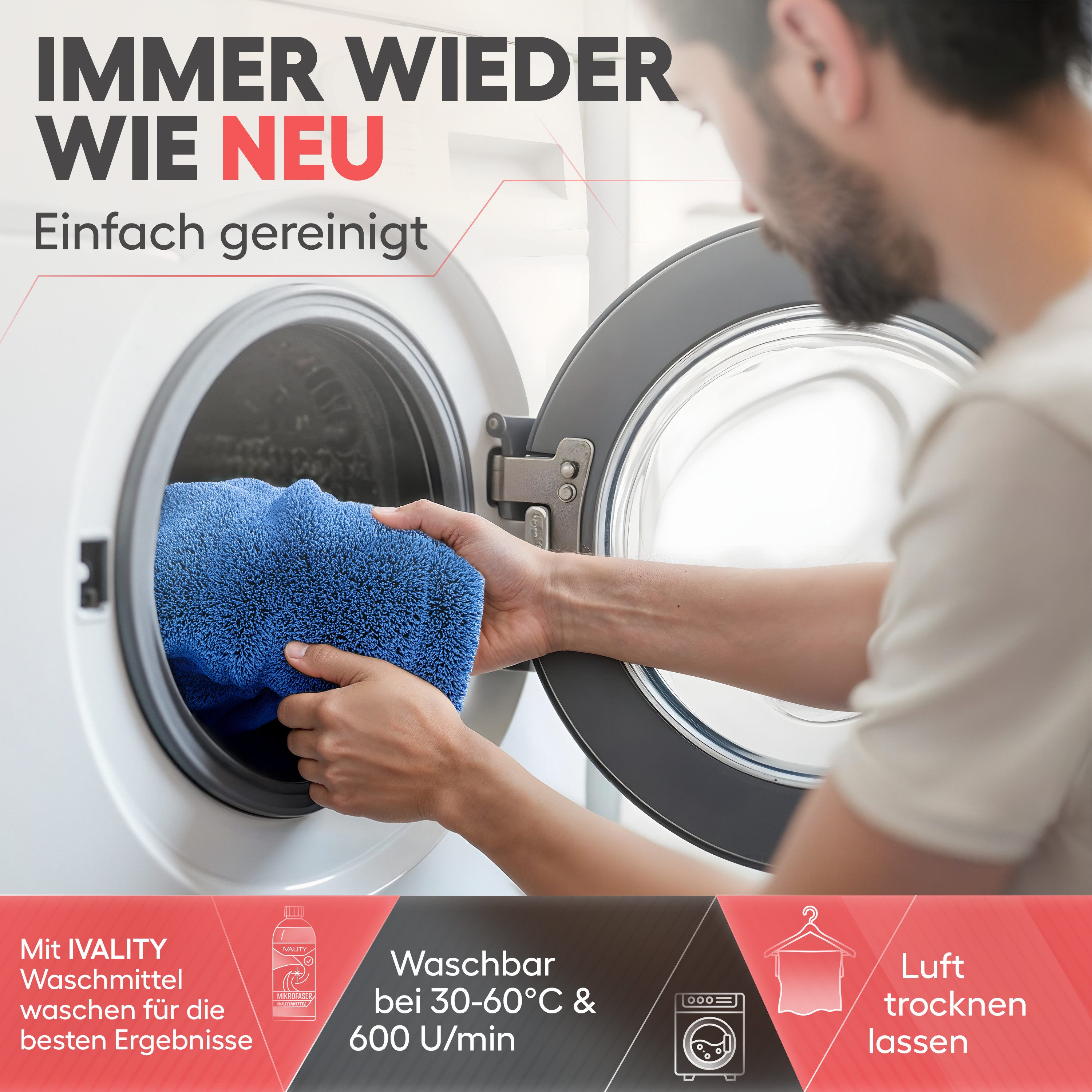 IVALITY IVALITY Auto Trockentuch XXL saugstarke 1400 GSM Twisted Mikrofaser Mikrofasertuch (Microfaser) – Bild 5 von 5