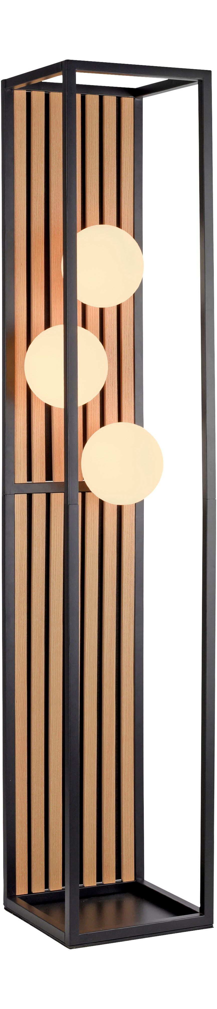 OTTO home Stehlampe Evinnia Akustikpaneele mit Glaskugeln, Ein-/Ausschalter, ohne Leuchtmittel, Leuchtmittel wechselbar, Warmweiß, Holz, Akustik, Paneele, Glas, – Bild 3 von 5
