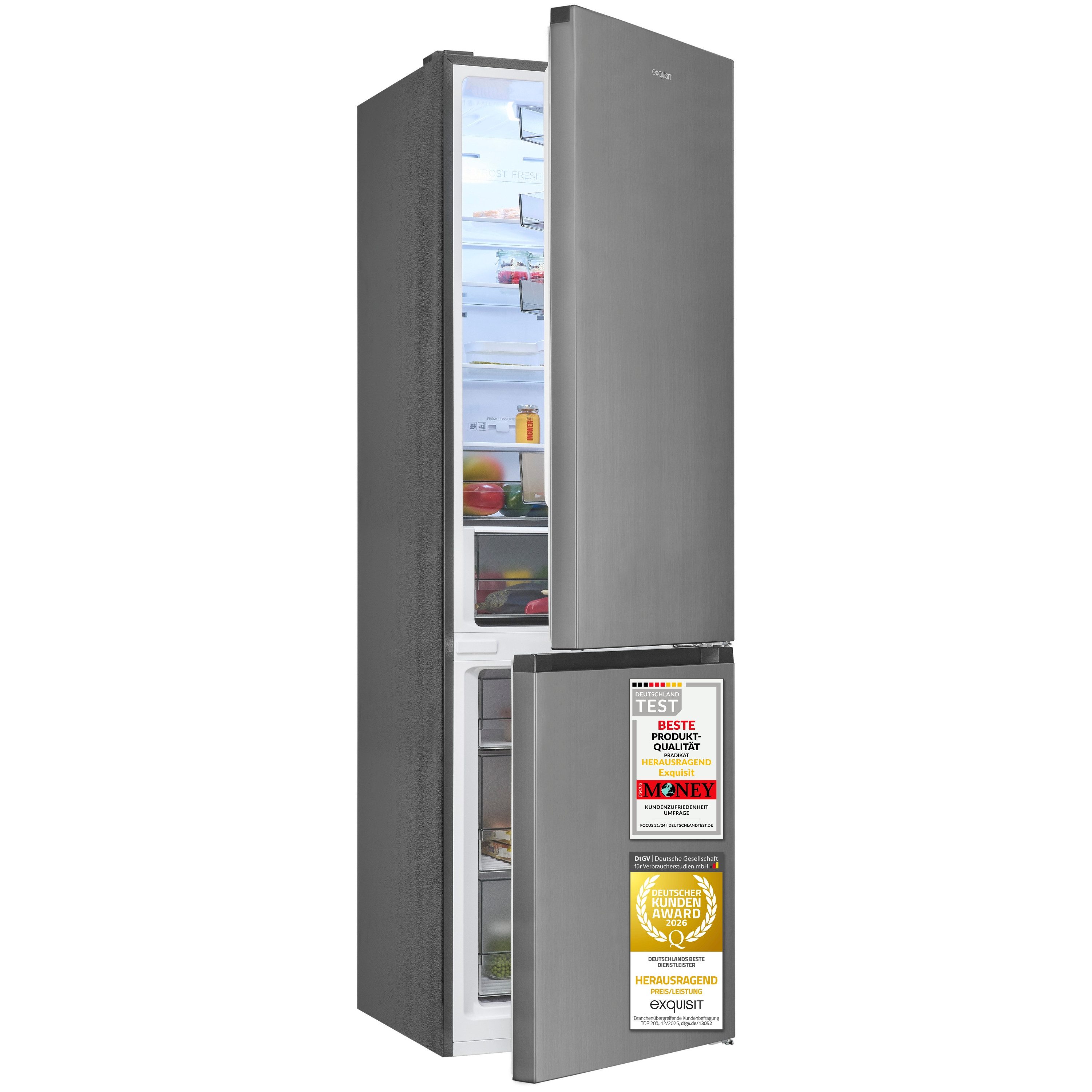 exquisit Kühl-/Gefrierkombination KGC5380-115-NF-040C, 200,5 cm hoch, 59,5 cm breit