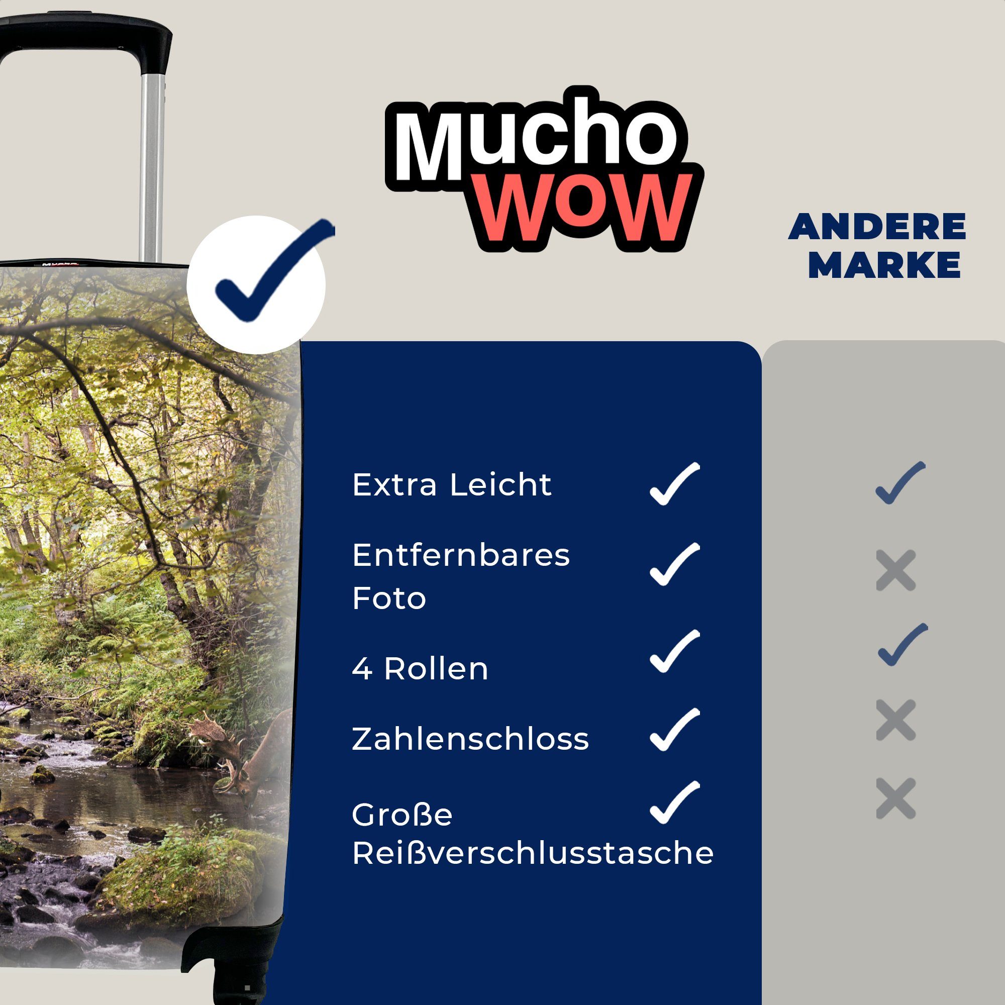 - - Reisekoffer 4 Hirsch für Wald, Baum Handgepäckkoffer Ferien, MuchoWow Rollen, Reisetasche rollen, mit Trolley, Handgepäck