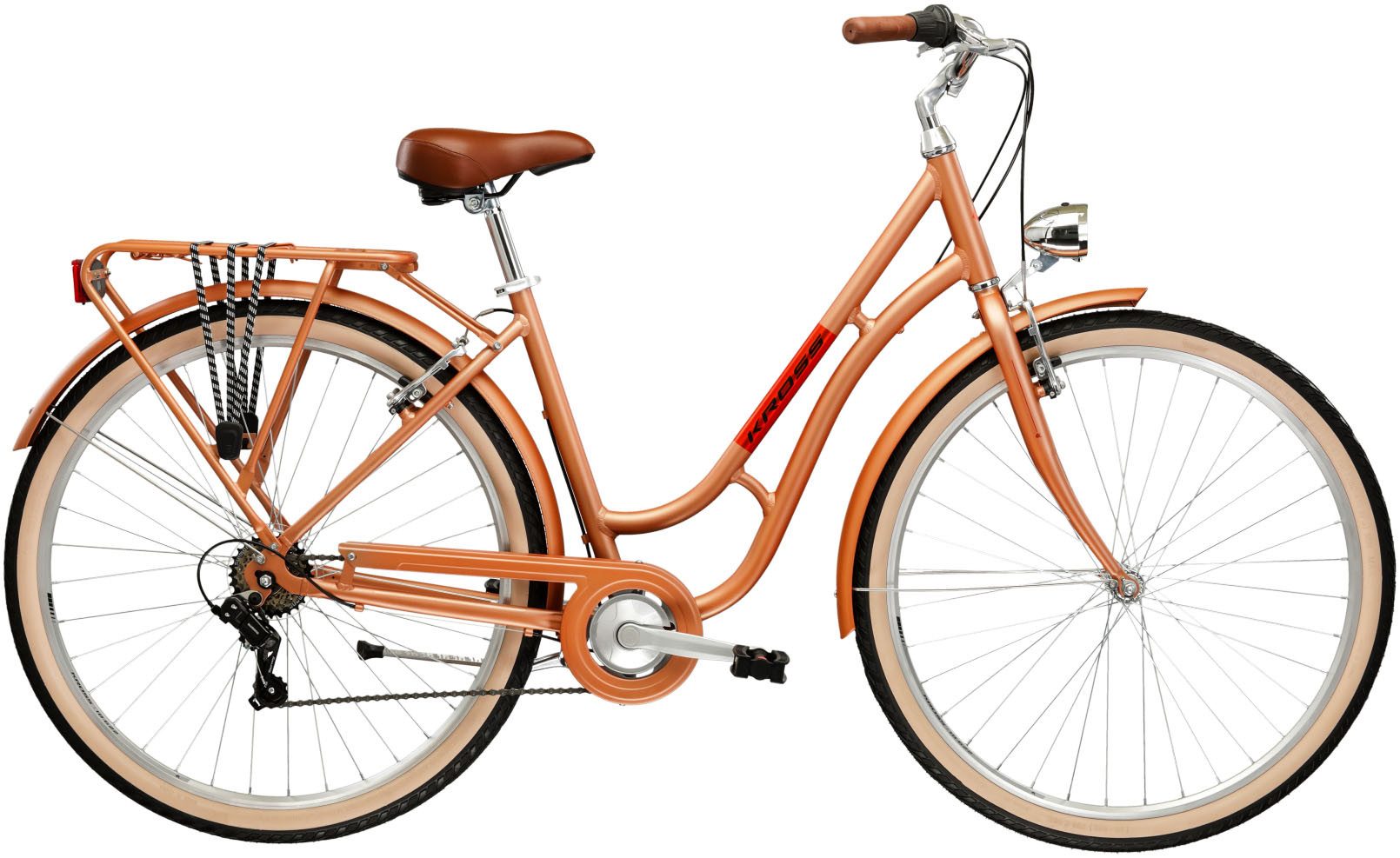 Kross Cityrad Citybike Damen 28" Sentio Classic braun 7 Gänge mit Beleuchtung 2026, 7 Gang Shimano TOURNEY TY200 Schaltwerk, Kettenschaltung, Rahmen aus Aluminium Performance