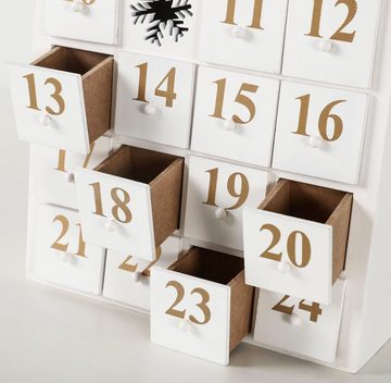 BRUBAKER befüllbarer Adventskalender Weihnachtskalender zum Befüllen mit LED-Beleuchtung - Wiederverwendbar, Holz Kalender - Schneehaus Weiß - 24,3 x 45 x 8 cm