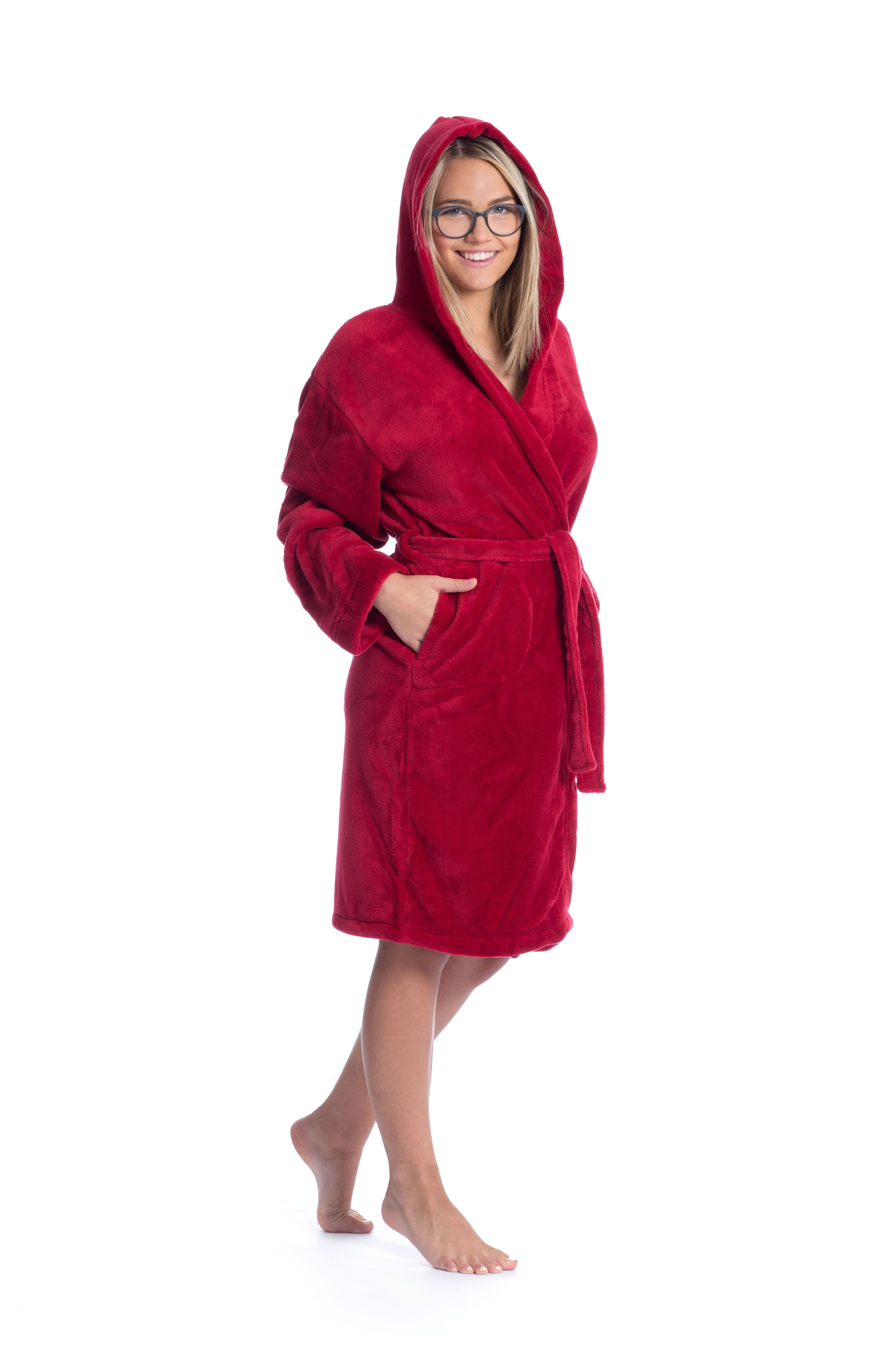 ZOLLNER Kinderbademantel, 100% Polyester, waschbar bis 95°C, Kapuze, kuschelig weich, Gürtel, 100% Polyester