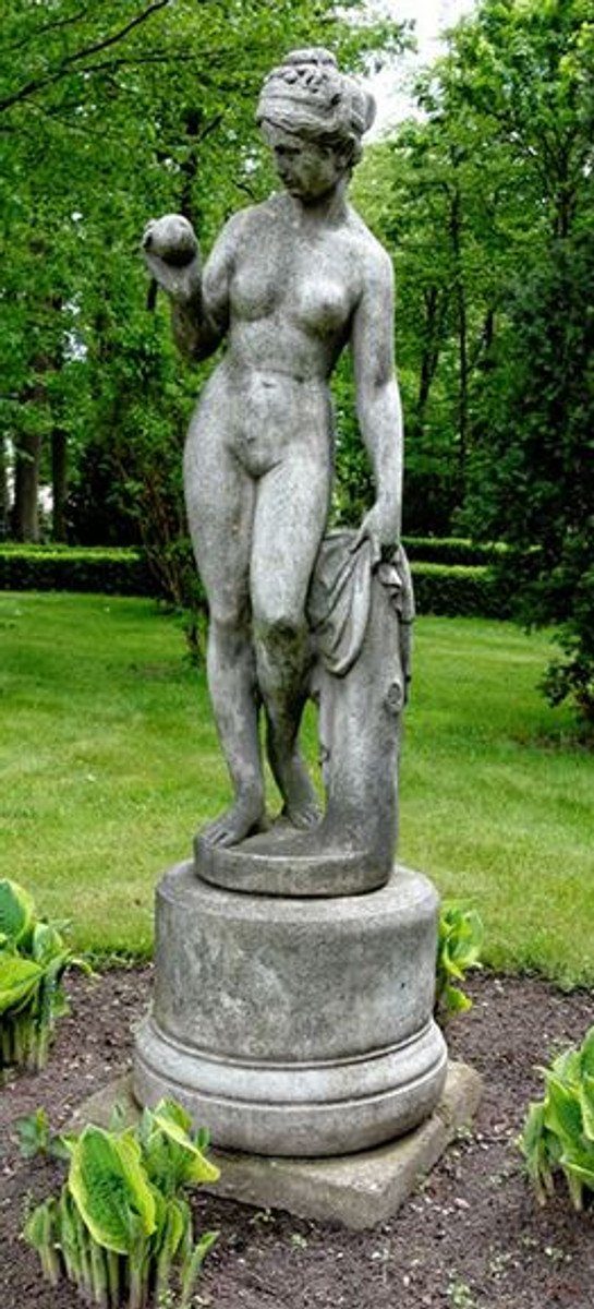 Casa Padrino Skulptur Jugendstil Skulptur Venus mit Apfel Antik Stil Grau 38 x H 118 cm Antikstil Grau - Barock Gartendeko - Schwer und Massiv