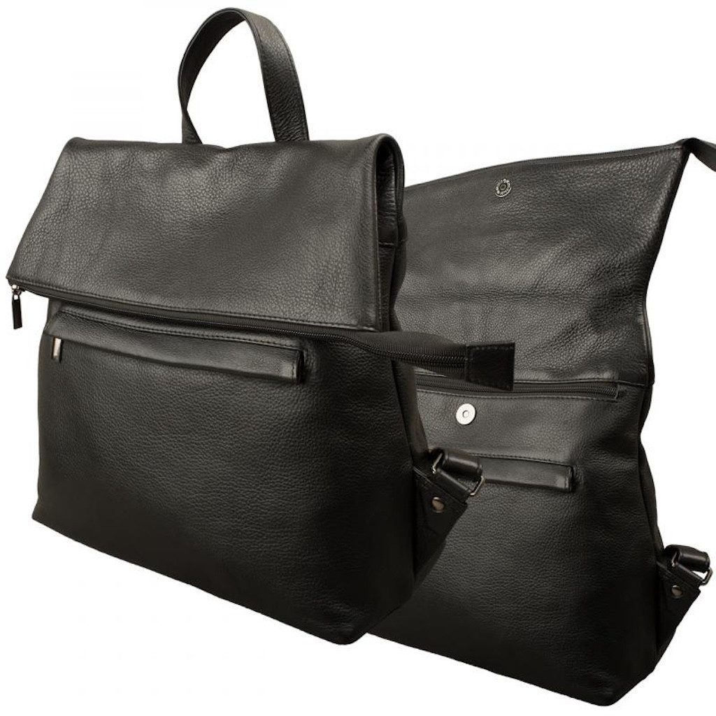 MF Rucksack Premium Class Schwarzer Überschlag Rucksack aus Rind Nappa Leder