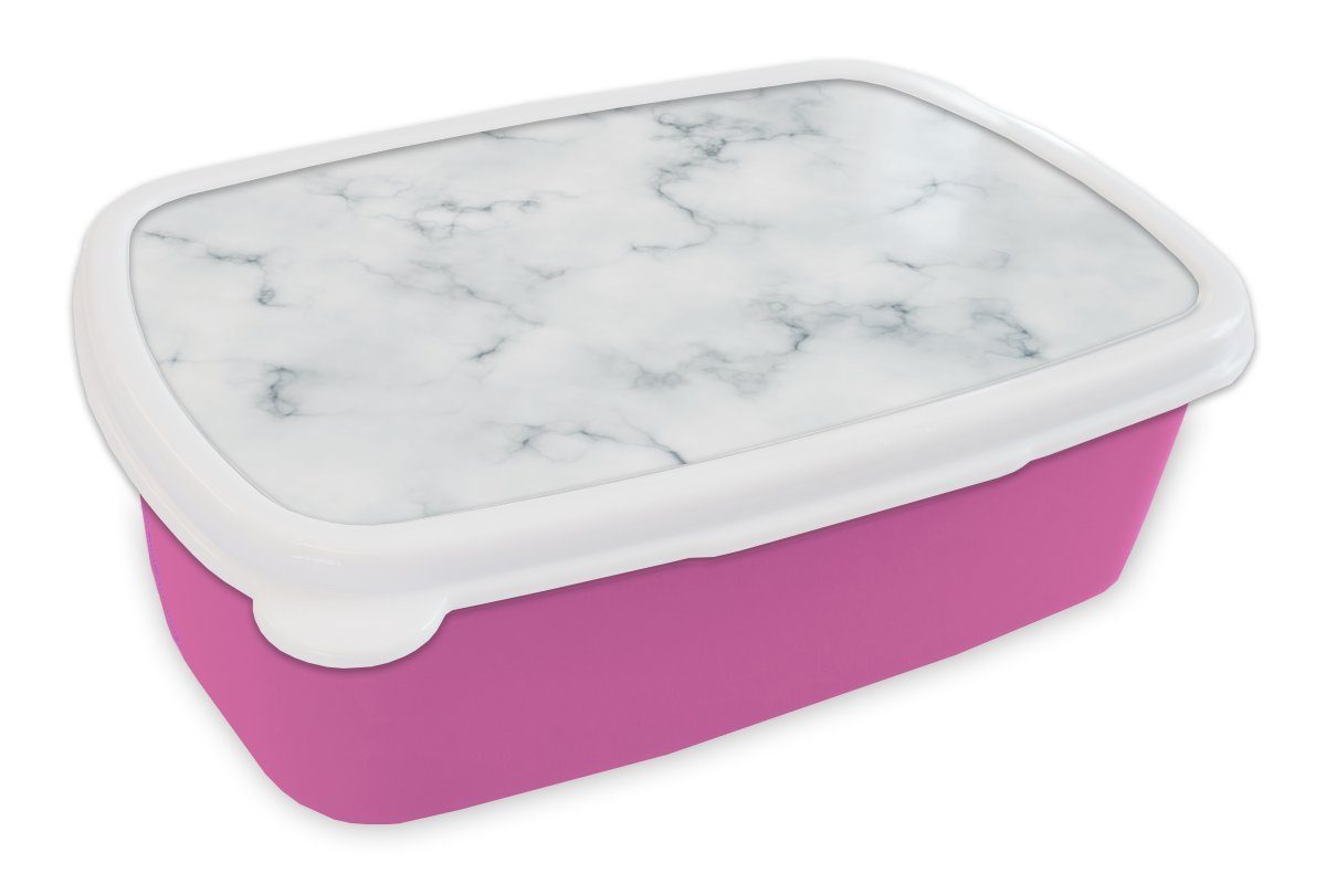 MuchoWow Lunchbox Marmor - Chic - Weiß - Schwarz, Kunststoff, (2-tlg), Brotbox für Erwachsene, Brotdose Kinder, Snackbox, Mädchen, Kunststoff rosa