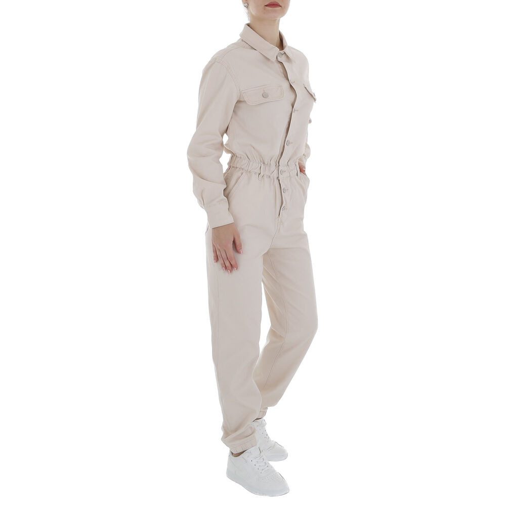 Ital-Design Overall Damen Freizeit (87123941) Used-Look Stretch Langer Jumpsuit in Creme – Bild 4 von 5