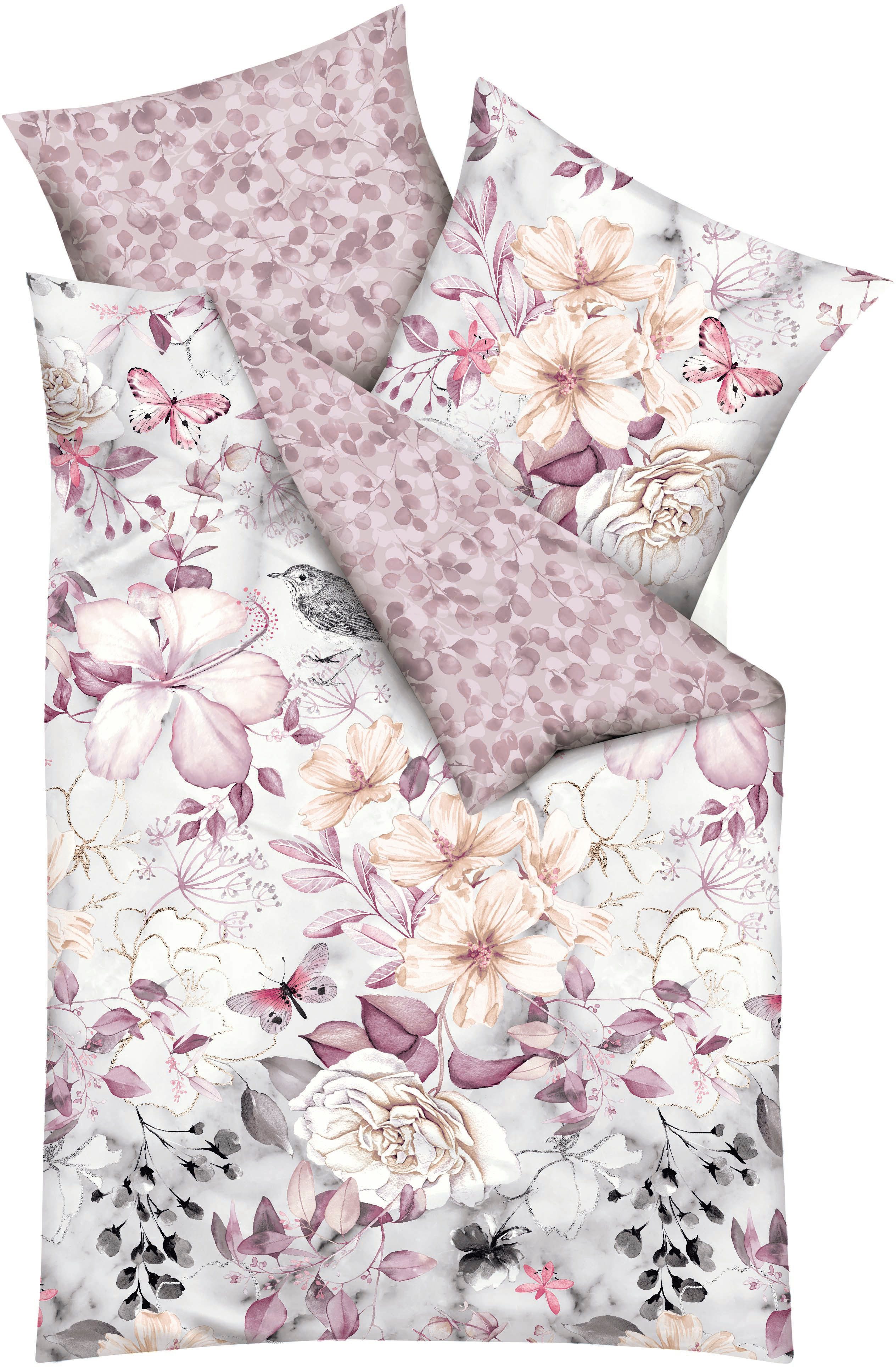 Kaeppel Wendebettwäsche Green Garden, Mako-Satin, 2 teilig, Mit Blumenmuster
