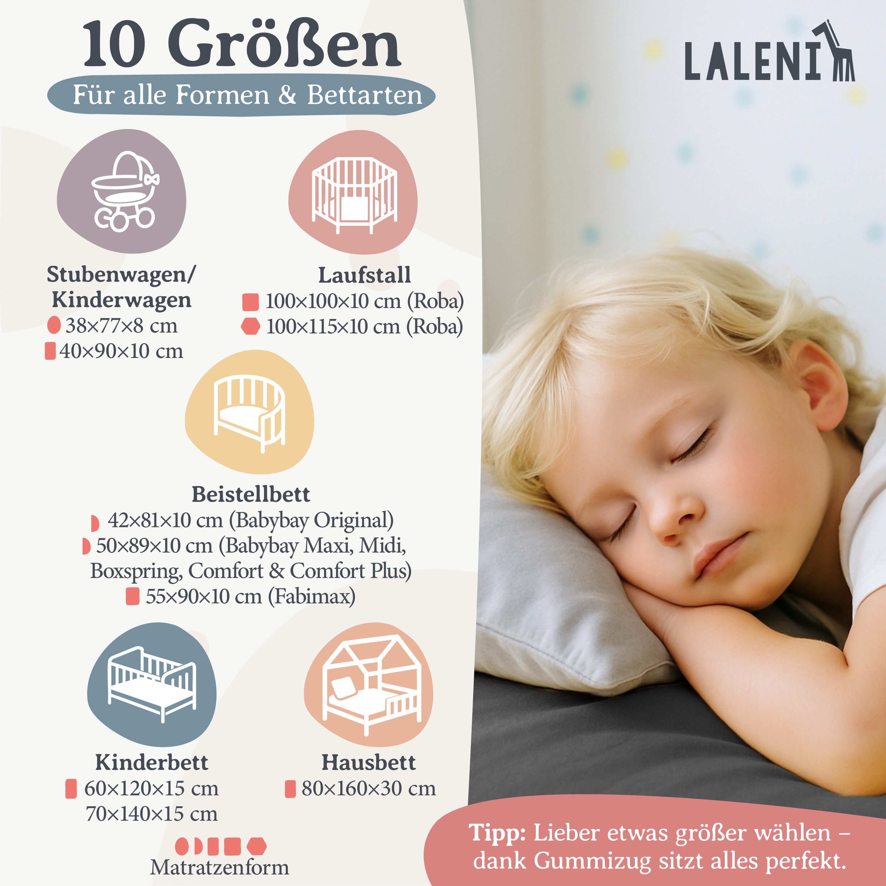 Laleni Spannbettlaken Atmungsaktives weiches und wärmendes Spannbettlaken, Baumwolle, Gummizug: rundum, (1 Stück), Kinderbett, Spielgitter, Wiege oder Stubenwagen mit Rundumgummizug