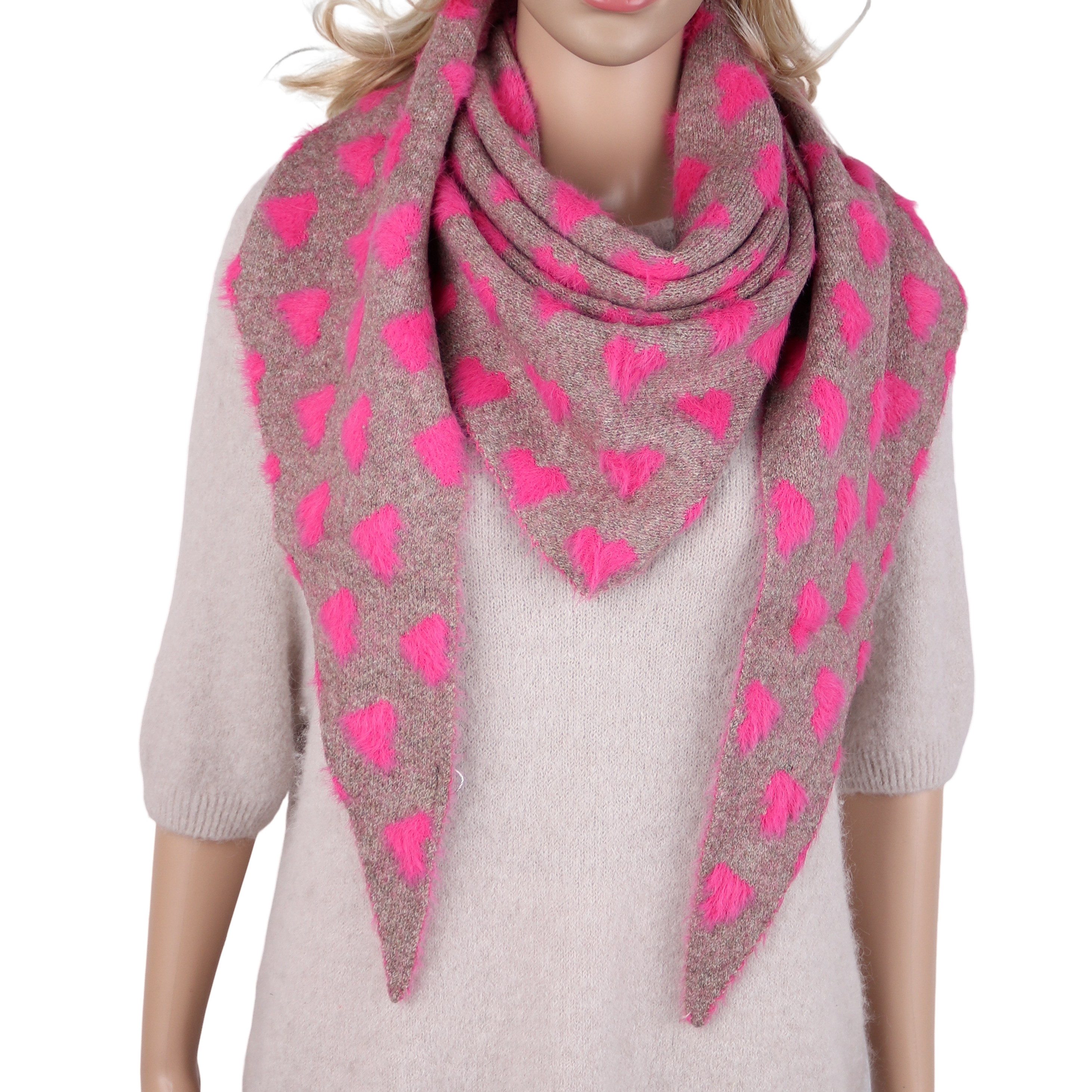 MIRROSI Dreieckstuch Damen Dreieckschal 65x190 cm, mit flauschigen Herzen, (Neue Kollektion Herbst/Winter 2026), 70% Viskose & 30% Wolle, Herbst Winter Schal