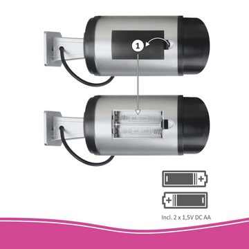 Elro CDB25S-2 Überwachungskamera Attrappe (Innenbereich, Außenbereich, 2-tlg., Dummy Kamera - Attrappe - 2 Pack, Dämmerungsschalter)