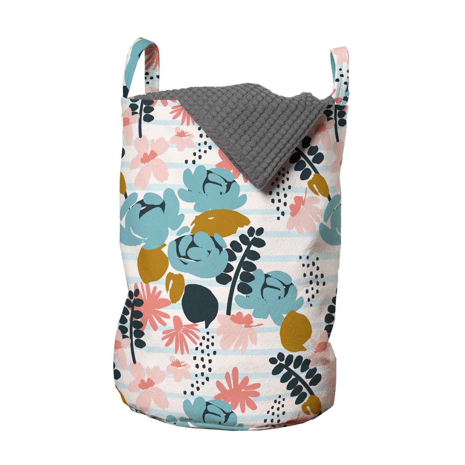 Abakuhaus Wäschesäckchen Wäschekorb mit Griffen Kordelzugverschluss für Waschsalons, Botanisch Pinsel Stil Blumen | Wäschesäcke
