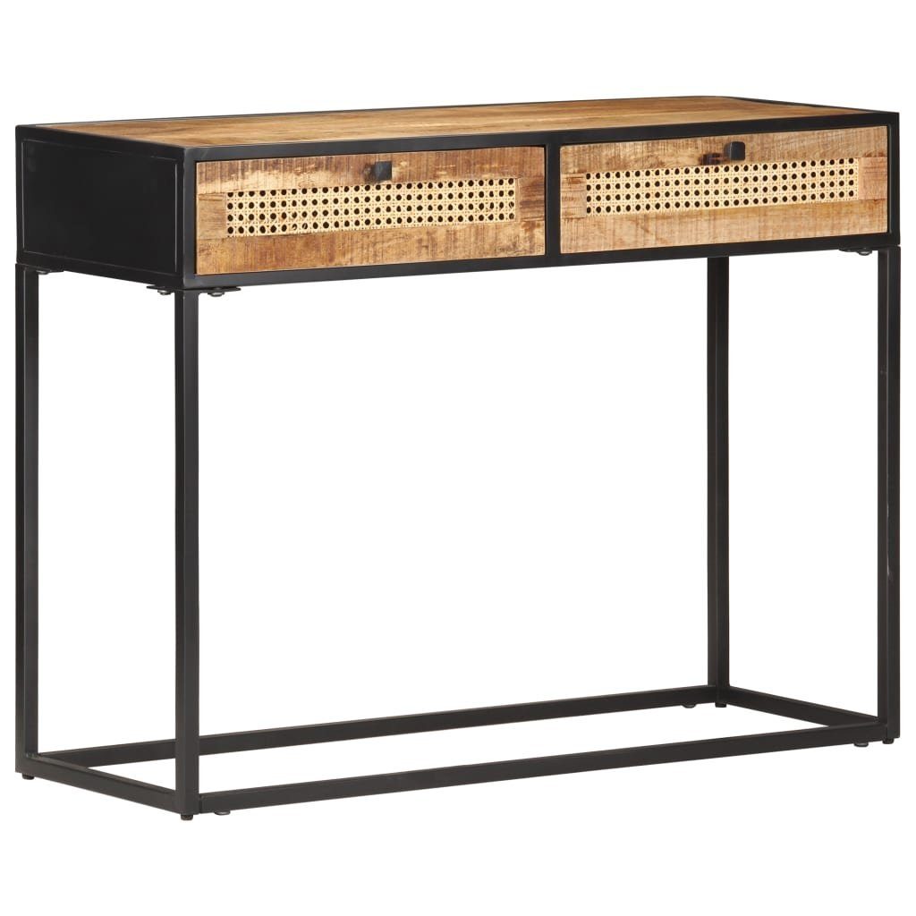 vidaXL Beistelltisch Konsolentisch 100x35x75 cm Raues Mangoholz und Rohrgeflecht