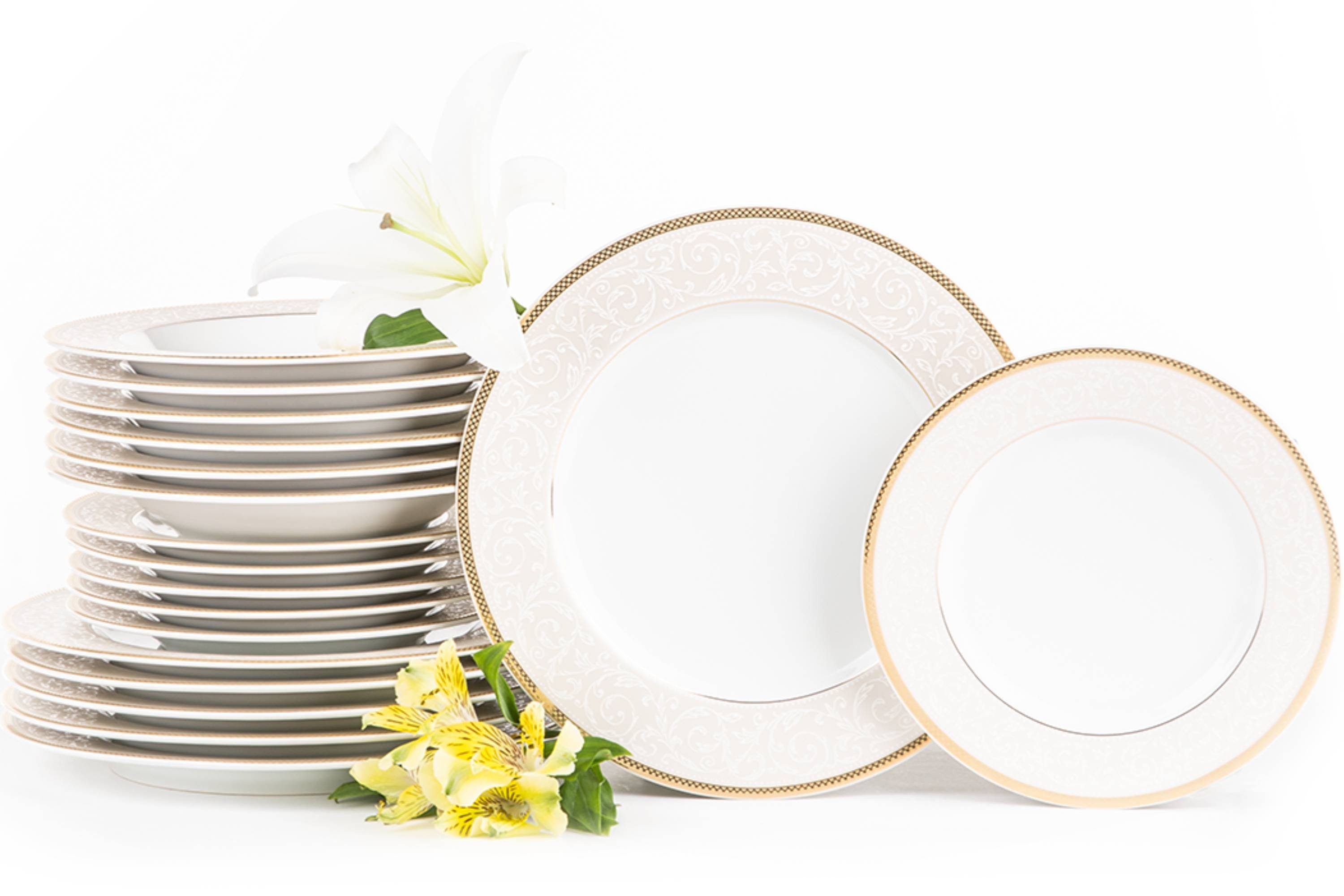 KONSIMO® Tafelservice MARTHA Тарелка обеденная Dessertteller Суповая тарелка (18-tlg), 6 Personen, Porzellan, Klassisch-Stil