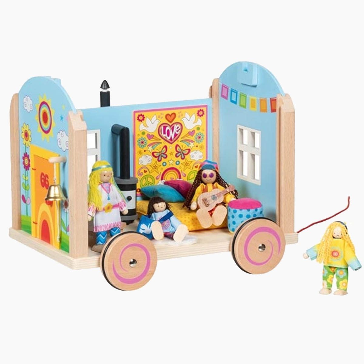 goki Куклыhaus Bauwagen Spirit mit Möbeln, (Spar-Set, 8-tlg., set), Abnehmbares Dach und Seitenwand viele Spielmöglichkeiten