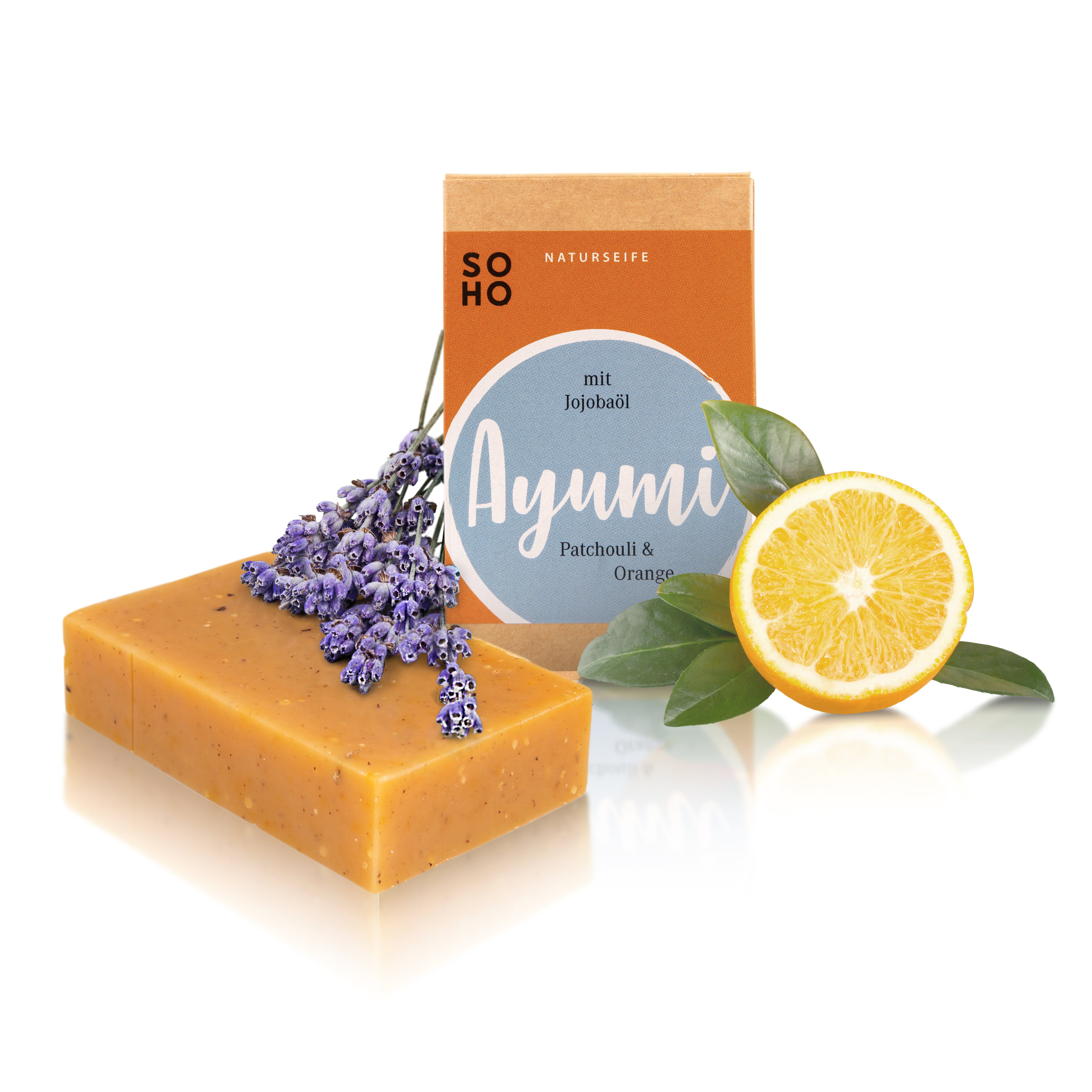 Feste Duschseife AYUMI Kräuterseife mit Jojobaöl und Patschuli & Orange