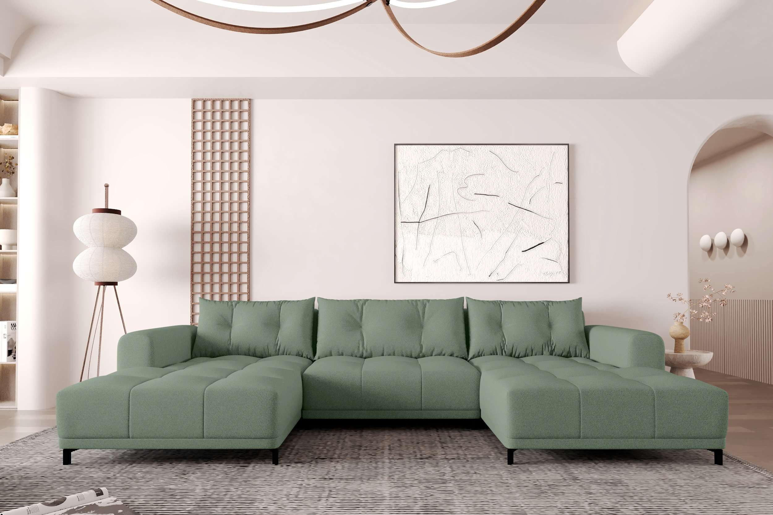 99rooms Wohnlandschaft Massimo, Sofa, U-Form, mit Schlaffunktion, Rundumbezug, in Strukturstoff NEVE