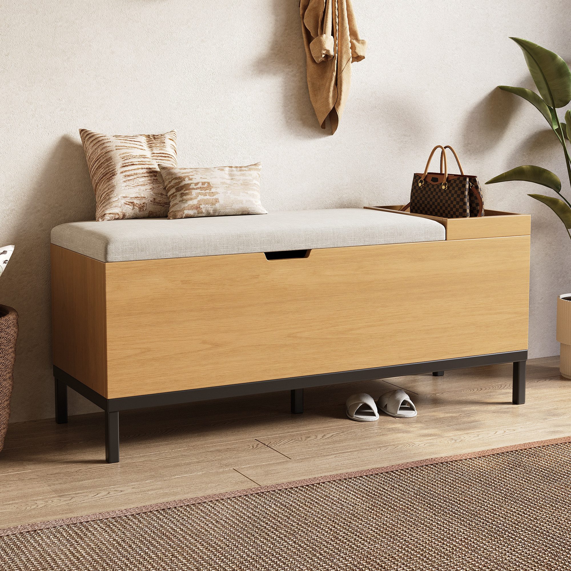 MODFU Schuhbank mit mehreren Ebenen zur Aufbewahrung (mit Stauraum und Sitzpolster – zusammenklappbare Aufbewahrungsbox, Fußbank & Spielzeugschrank, 1-St., 115 × 49.5× 40 cm), mit Sitzbank