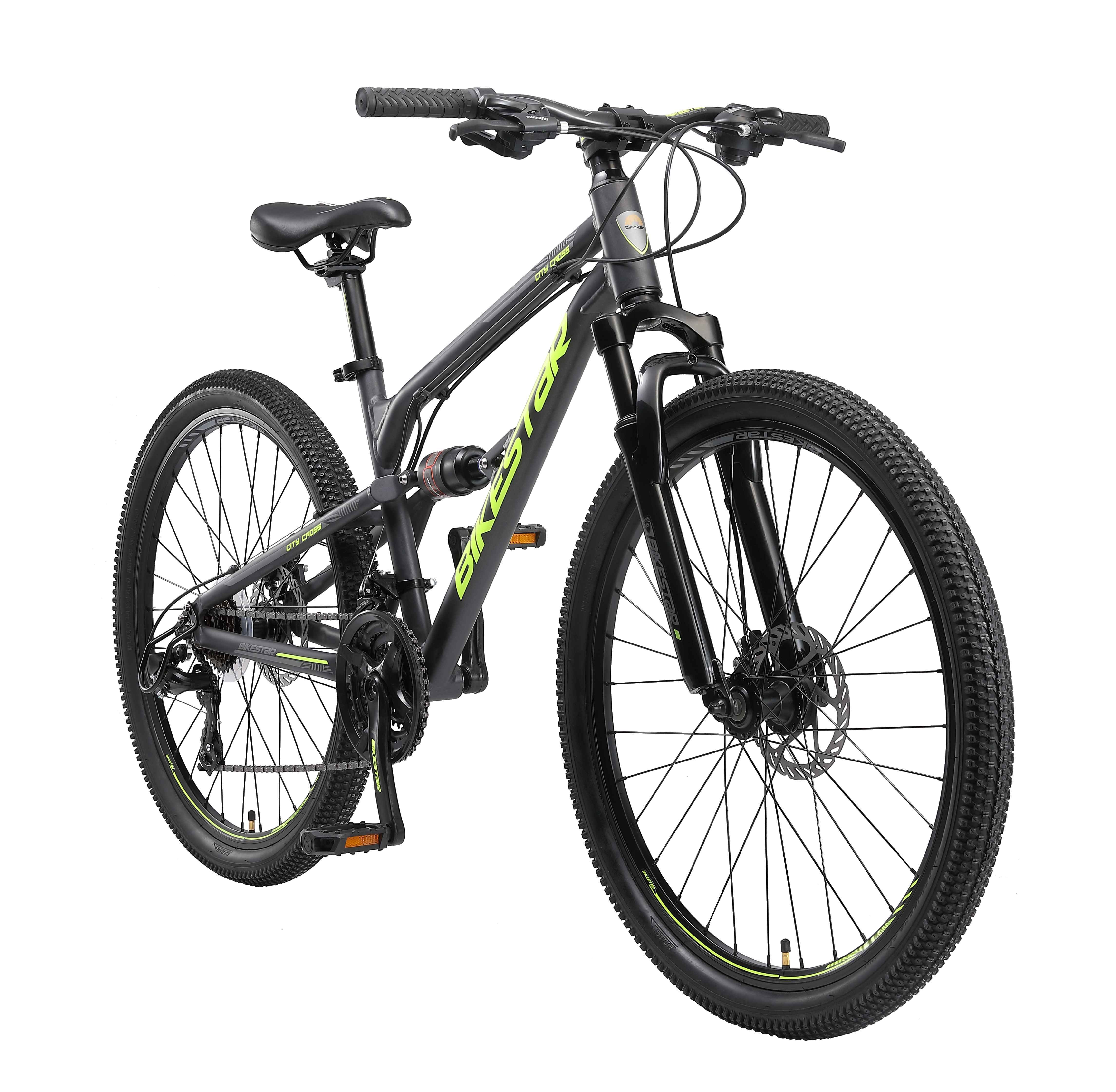 Bikestar Mountainbike 27.5 Zoll, ab 157 cm, Aluminium, Damen, Herren, 21 Gang Shimano Tourney RD-TY300 Schaltwerk, Kettenschaltung, Scheibenbremse, Rahmen 41.9 cm, Vollgefedert