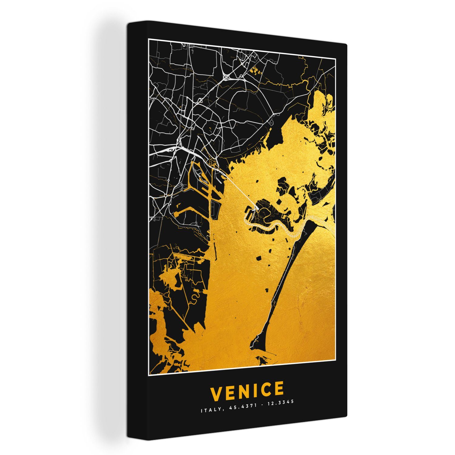 OneMillionCanvasses® Leinwandbild Karte - Venedig - Gold - Karte der Stadt, (1 St), Leinwandbild fertig bespannt inkl. Zackenaufhänger, Gemälde, 20x30 cm