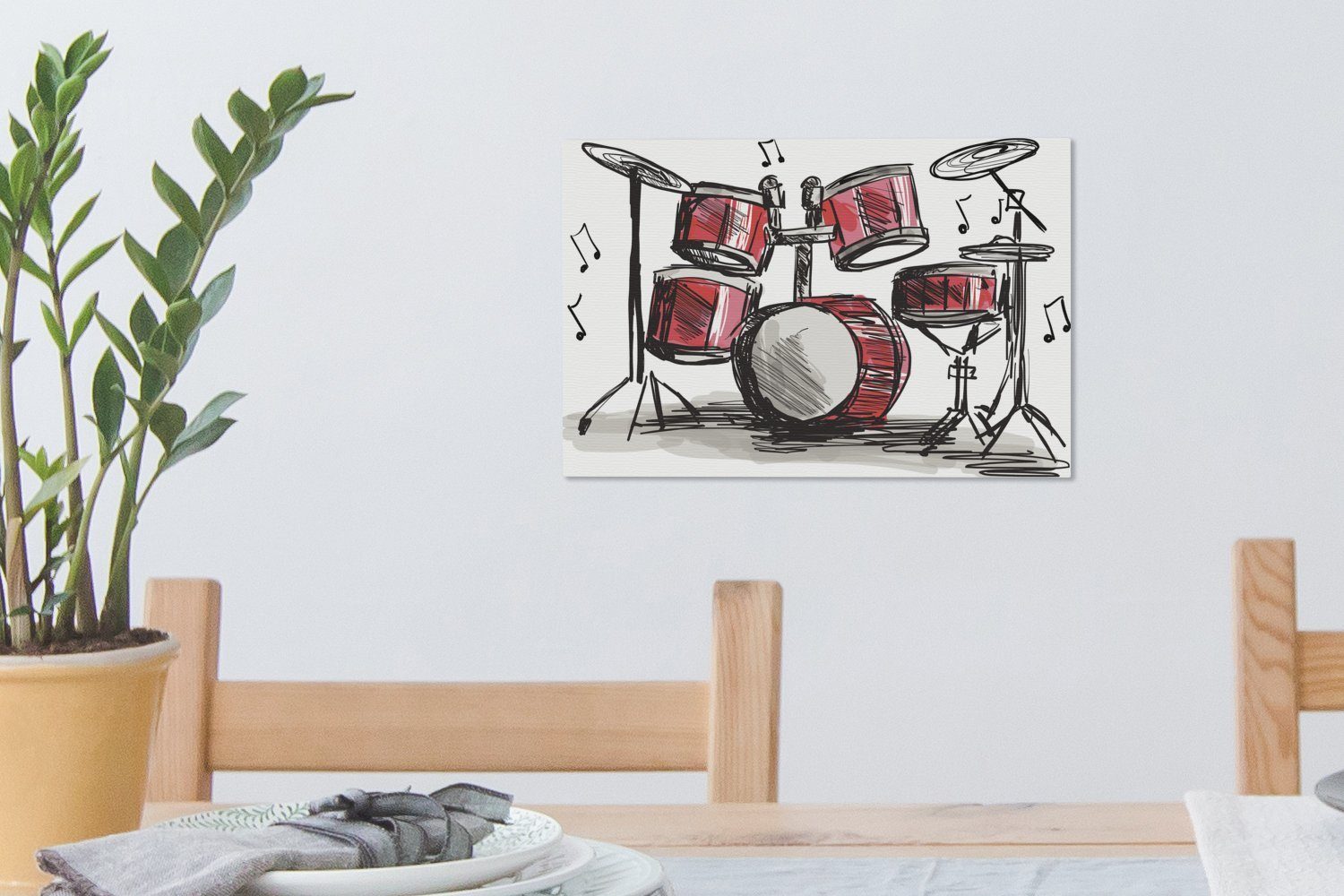 Schlagzeugs, Wandbild Aufhängefertig, eines St), Illustration cm einer OneMillionCanvasses® Zeichnung 30x20 Leinwandbild (1 Leinwandbilder, Wanddeko,