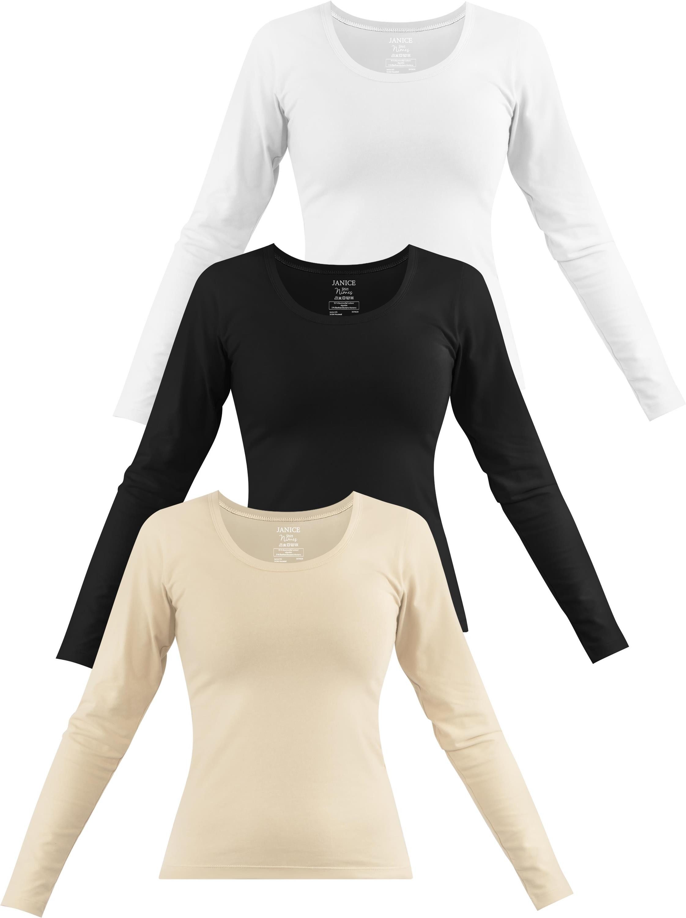 Janice Langarmshirt 3 x Damen Langarmshirt Nimes Figurbetonter Pullover aus günstig online kaufen