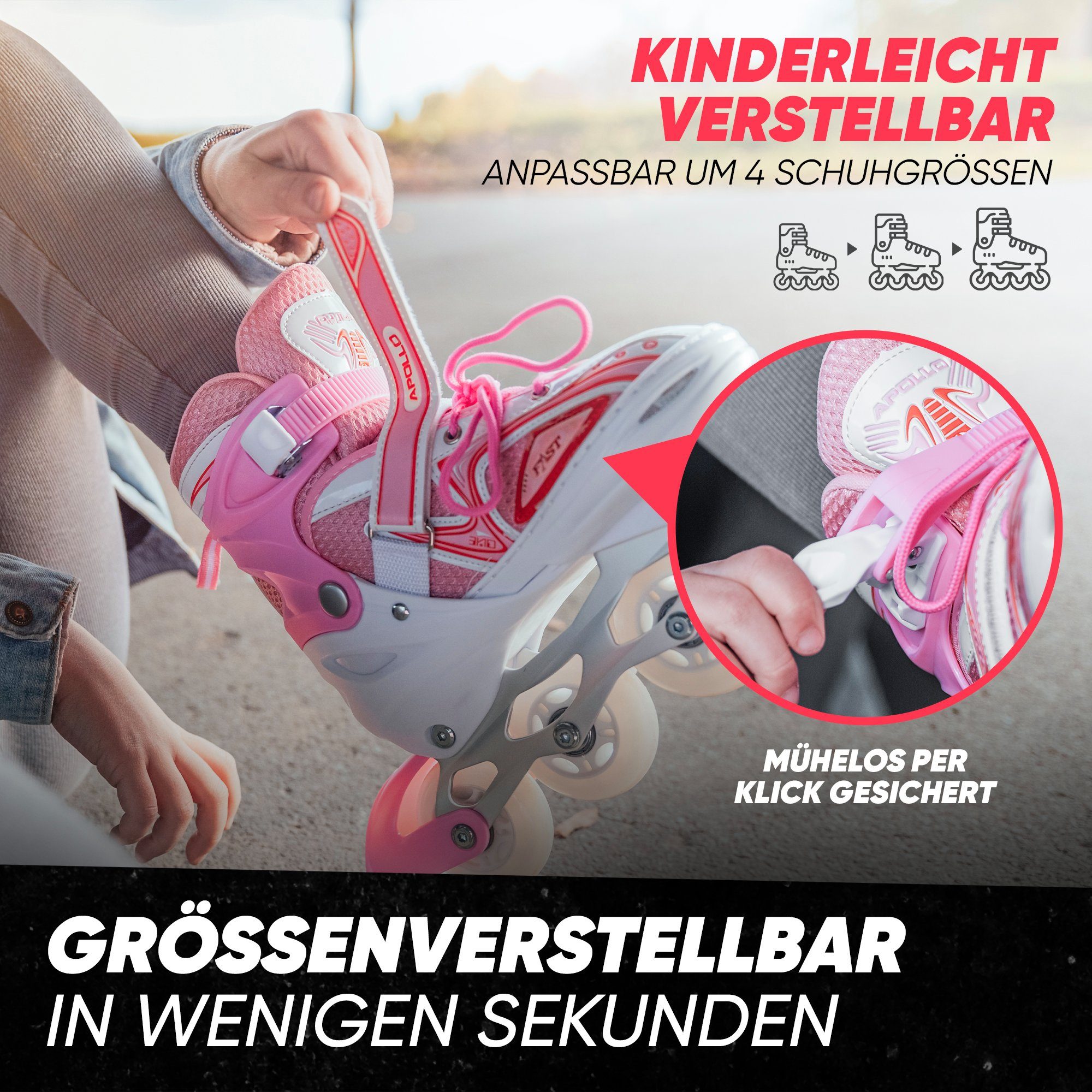 Apollo Inlineskates Größenverstellbare Inliner für Kinder Super Blades LED, Inliner verstellbare Größe, mit leuchtenden LED Wheels