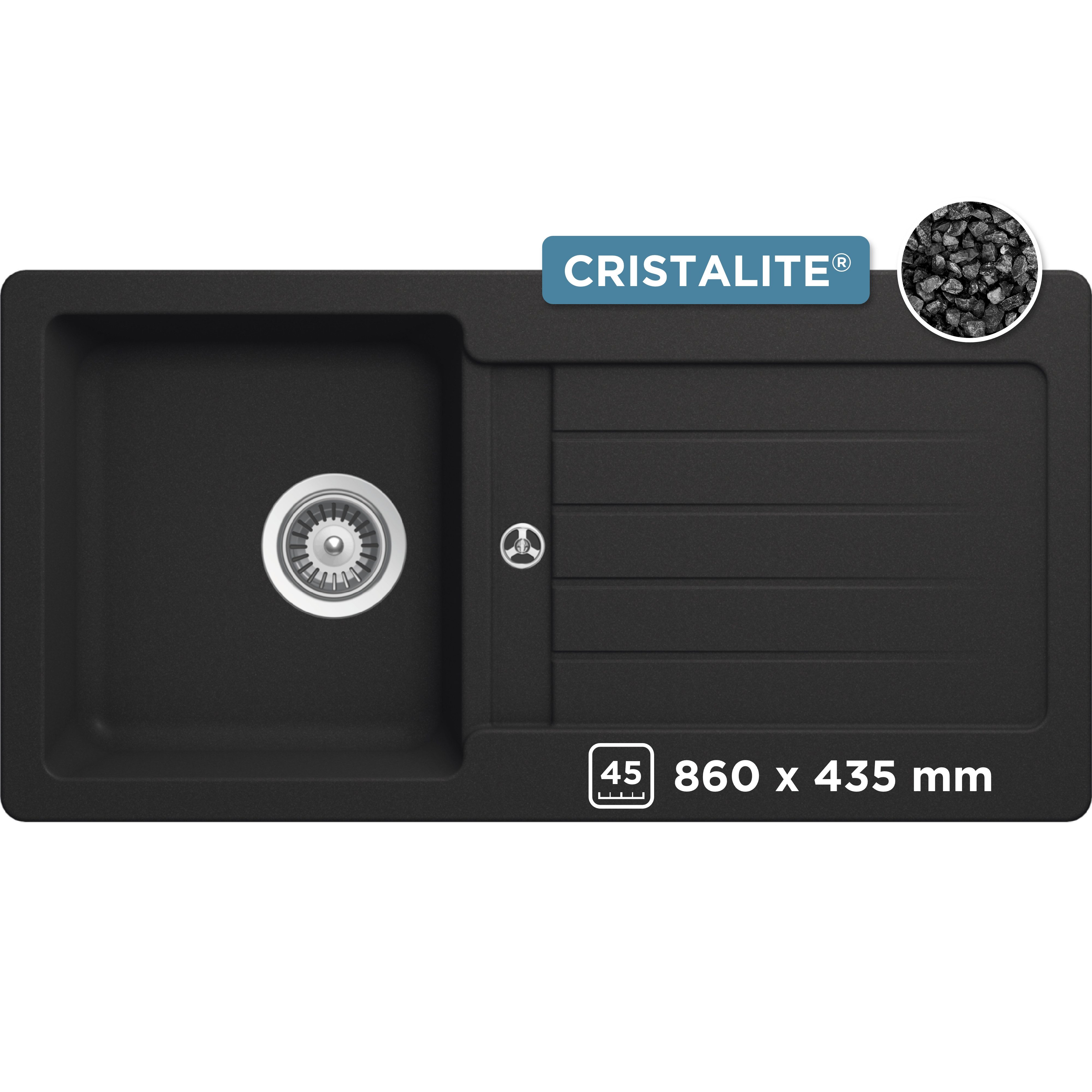 Schock Granitspüle Typos D-100 S, rechteckig, 86/43,5 cm, mit Ablauf und Abtropffläche, links und rechts einbaubar