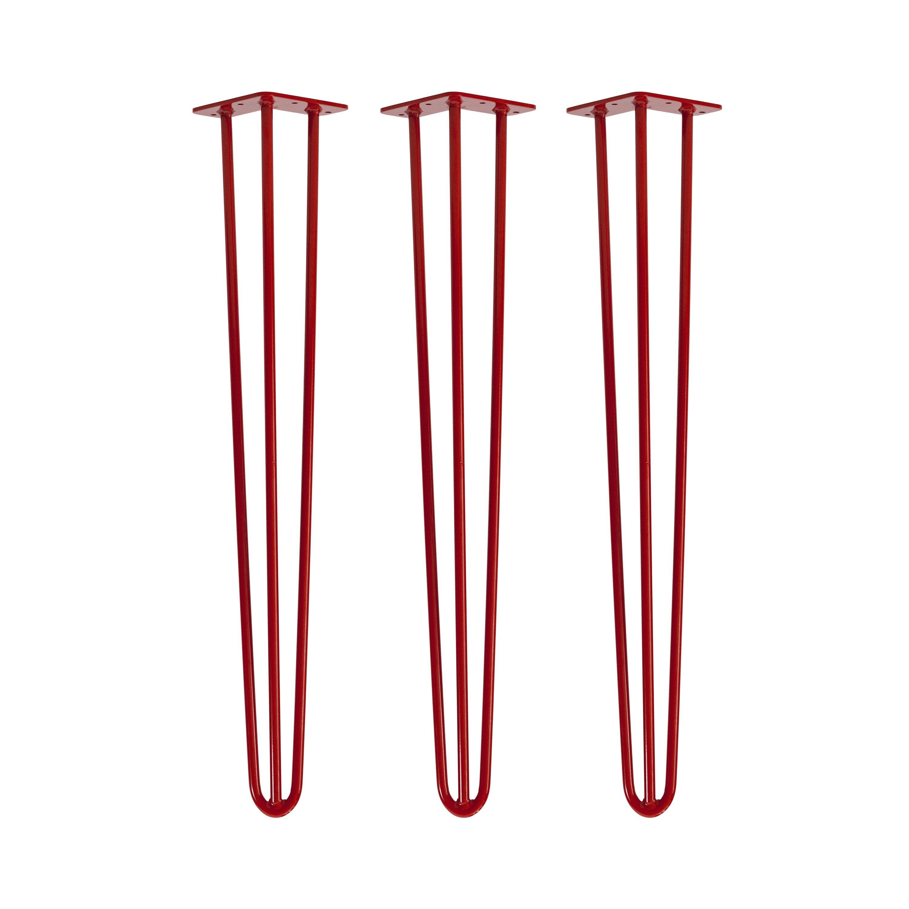 Natural Goods - Haarnadelbeine, - Möbelfüße, Legs, Tisch, Streben 3 3er Tischbein HAIRPIN Berlin Set 71cm Rot