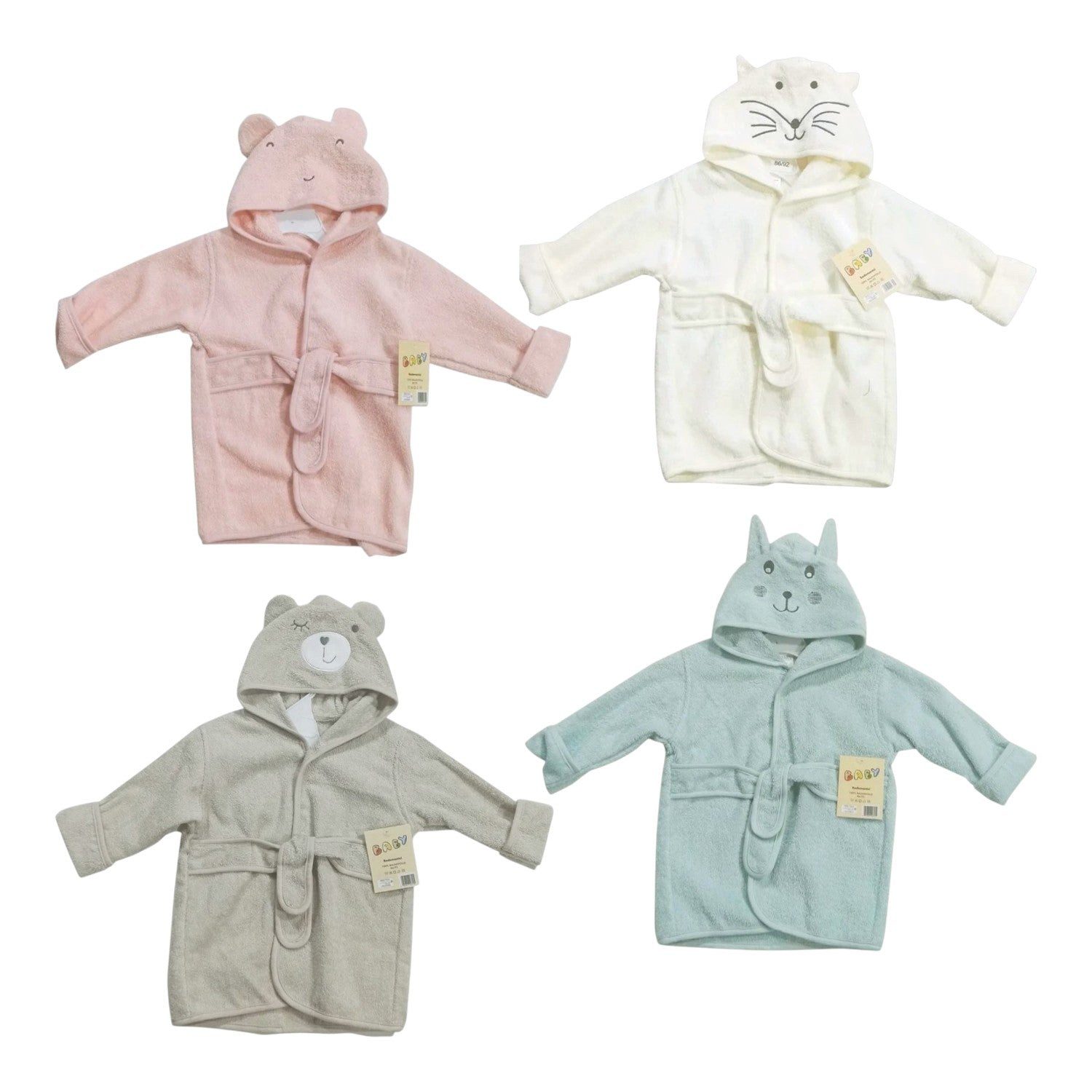 VewoTex Babybademantel Frottée mit Tiergesicht » Morgenmantel & Kleinkinder Badetuch, 100% Baumwolle » mit Kapuze und Gürtel