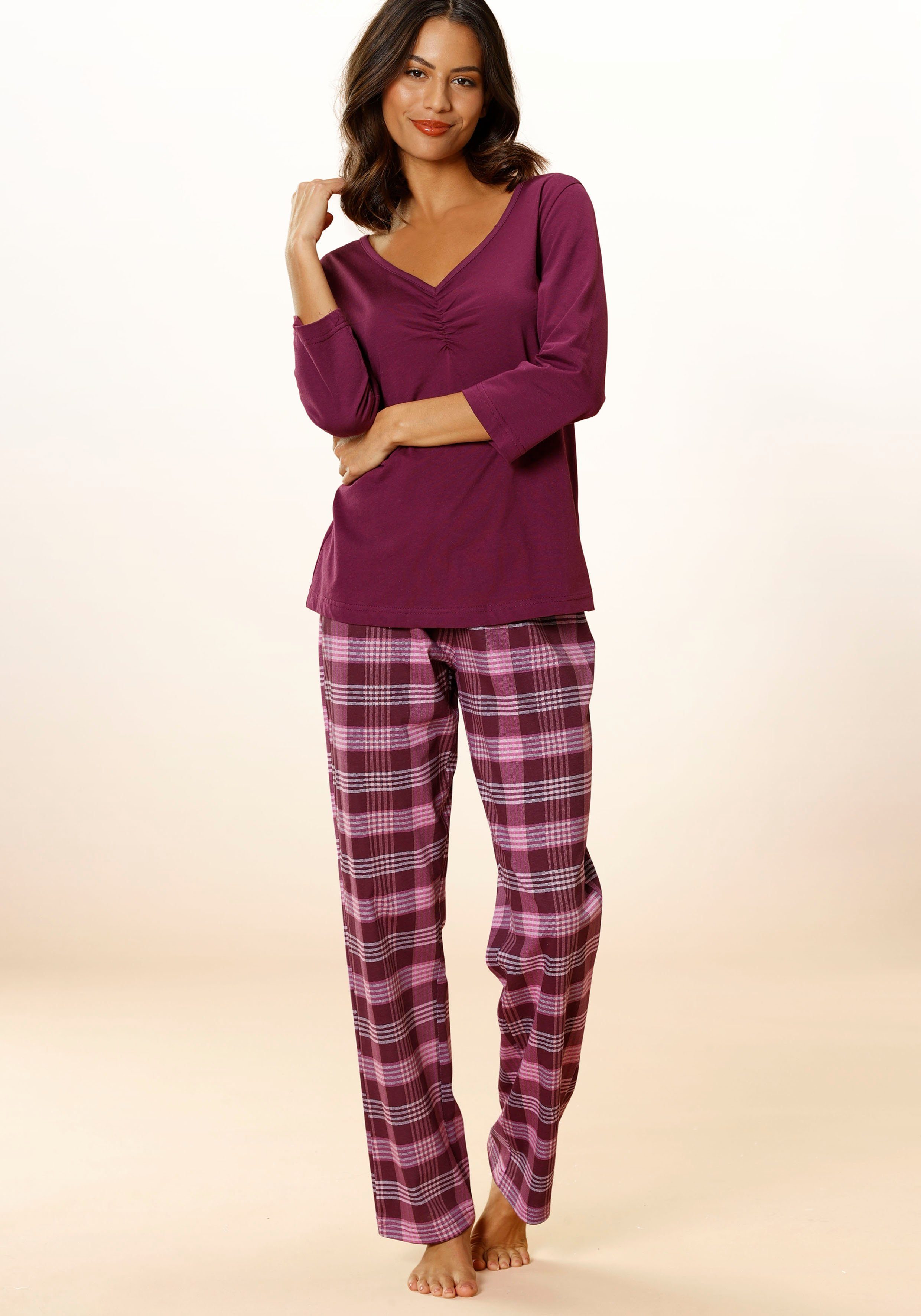 Vivance Dreams Pyjama (2 tlg) mit karierter Hose günstig online kaufen